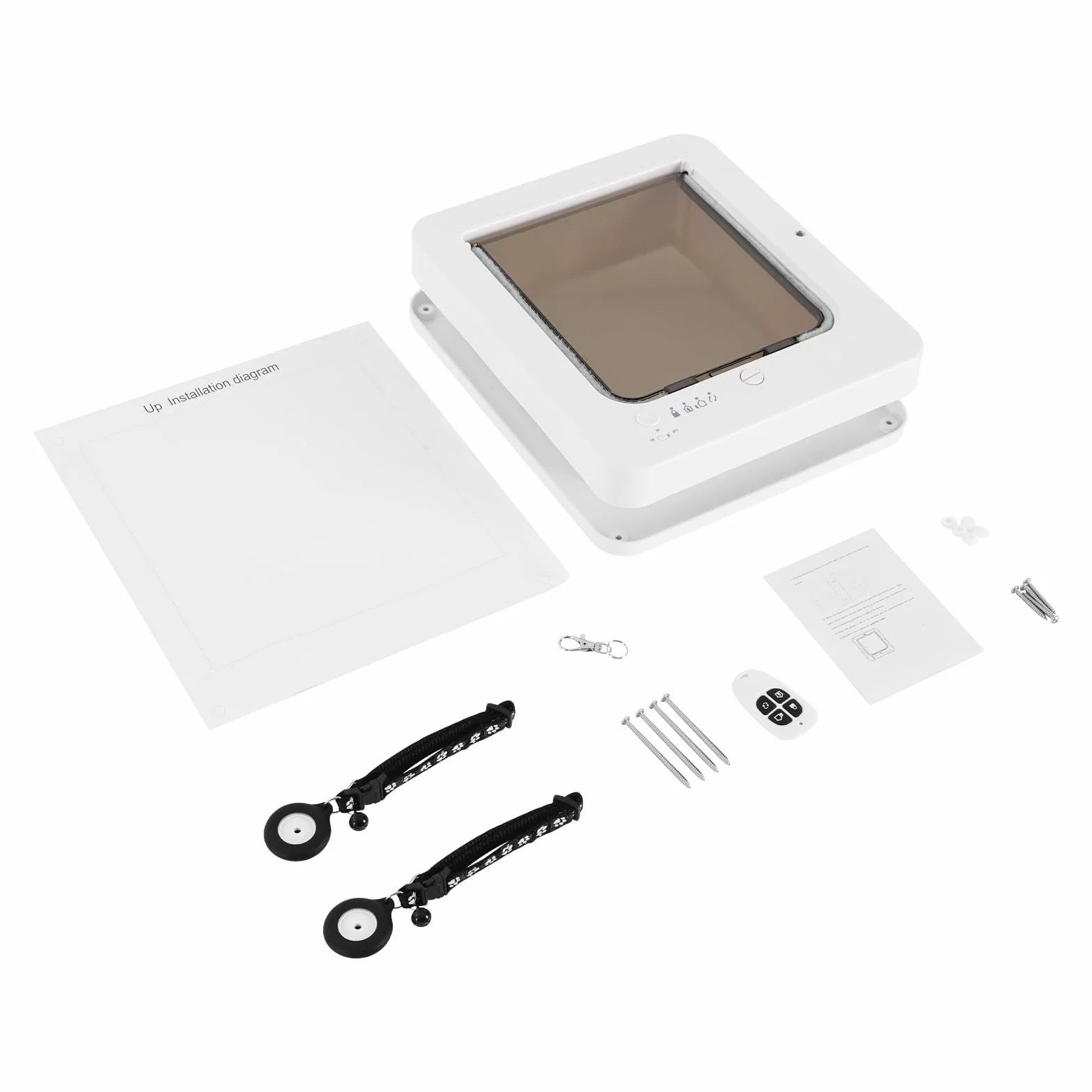 Chatière à micropuce RFID 4 voies pour porte avec télécommande pour chats et petits chiens (blanc)