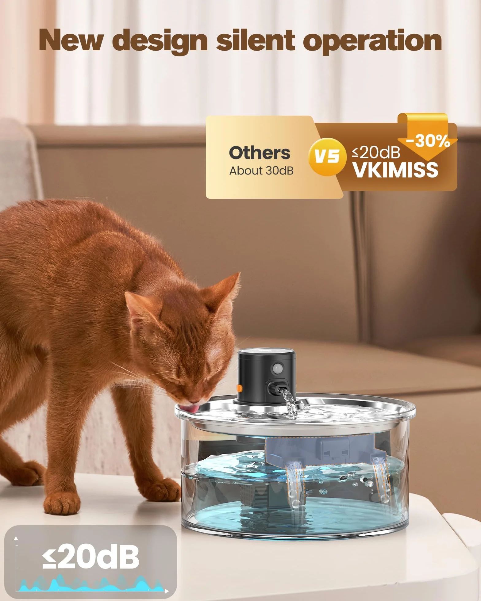 Fontaine à Eau pour Chat sans Fil avec Détecteur de Mouvement 3,2L Distributeur Automatique à Pile Batterie 4000mAh Rechargeable INOX