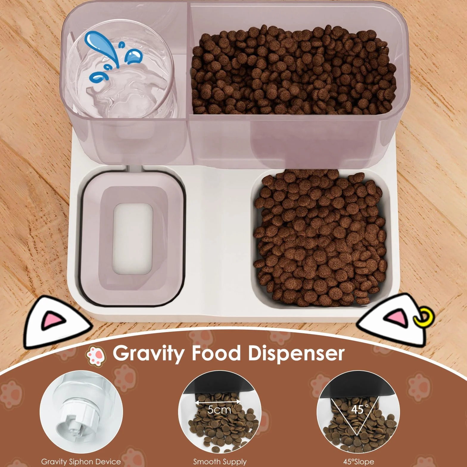 Distributeur 2 en 1 Chats Chiens Gamelle 2,8 L Abreuvoir 1 L par gravité Siphon sans BPA