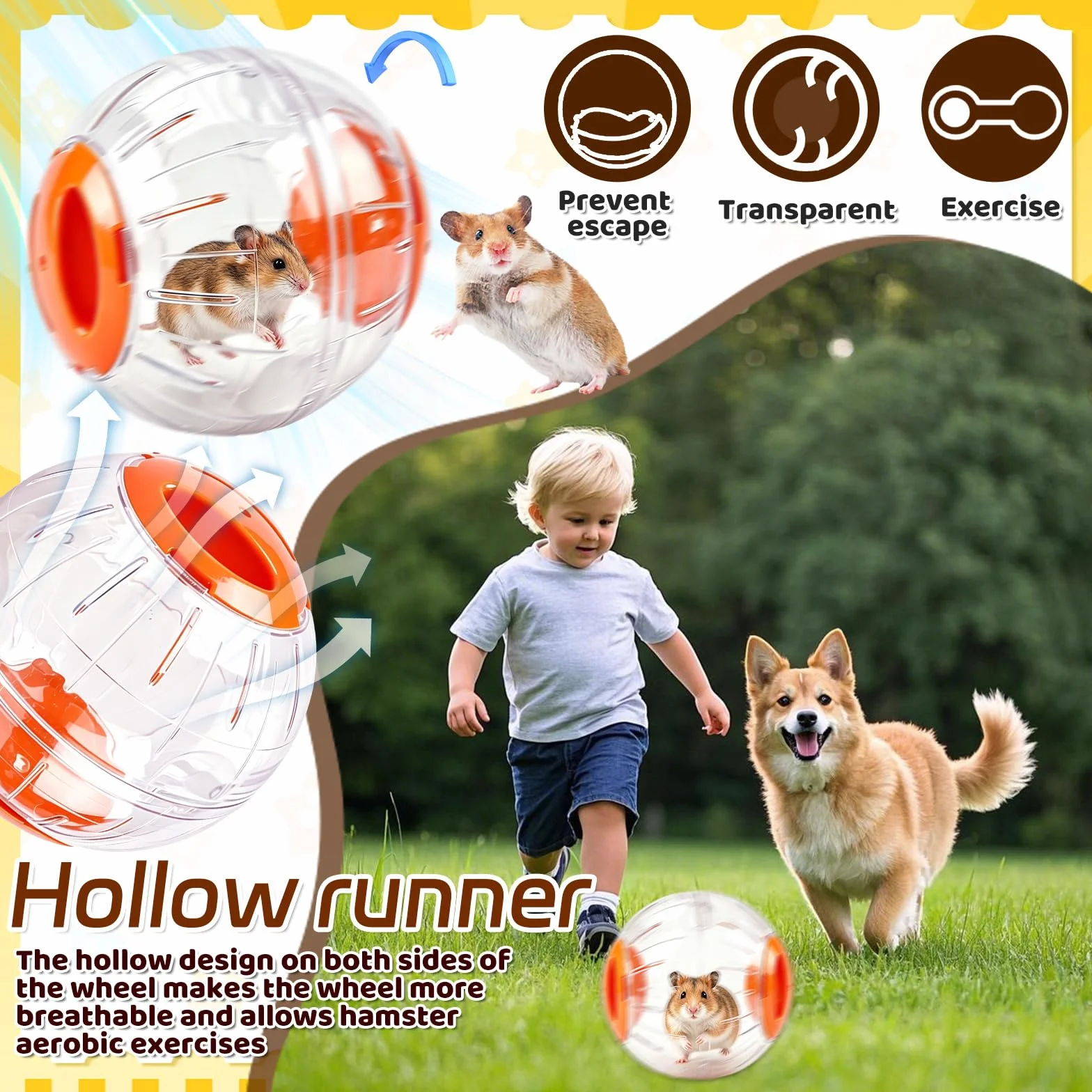 Balle d'exercice Hamster 12 cm Transparent Jouet Interactif Orange