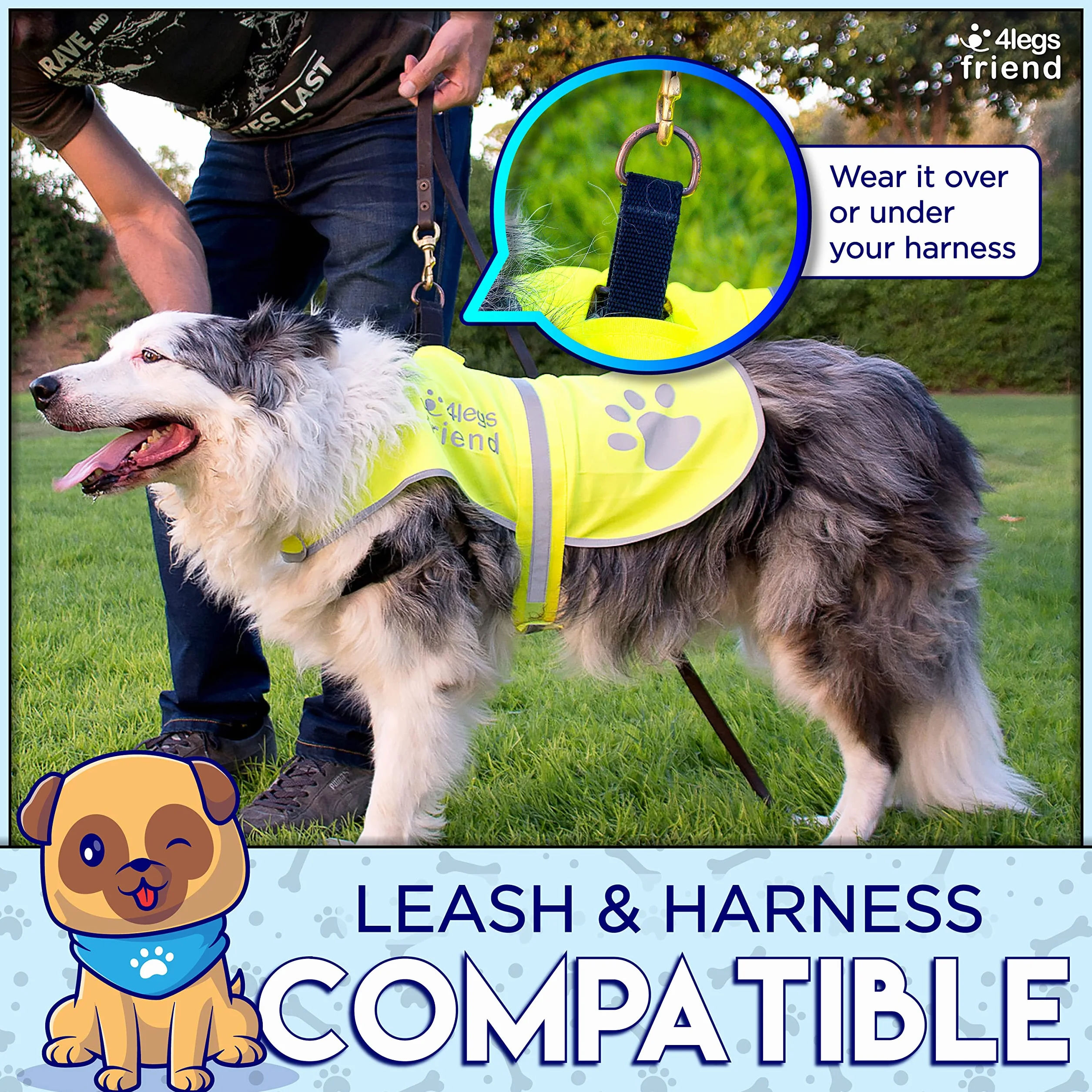 Gilet de Sécurité Jaune Fluo pour Chien Veste Doublée Laine Polaire Anti-Pluie Réfléchissant 5 Tailles