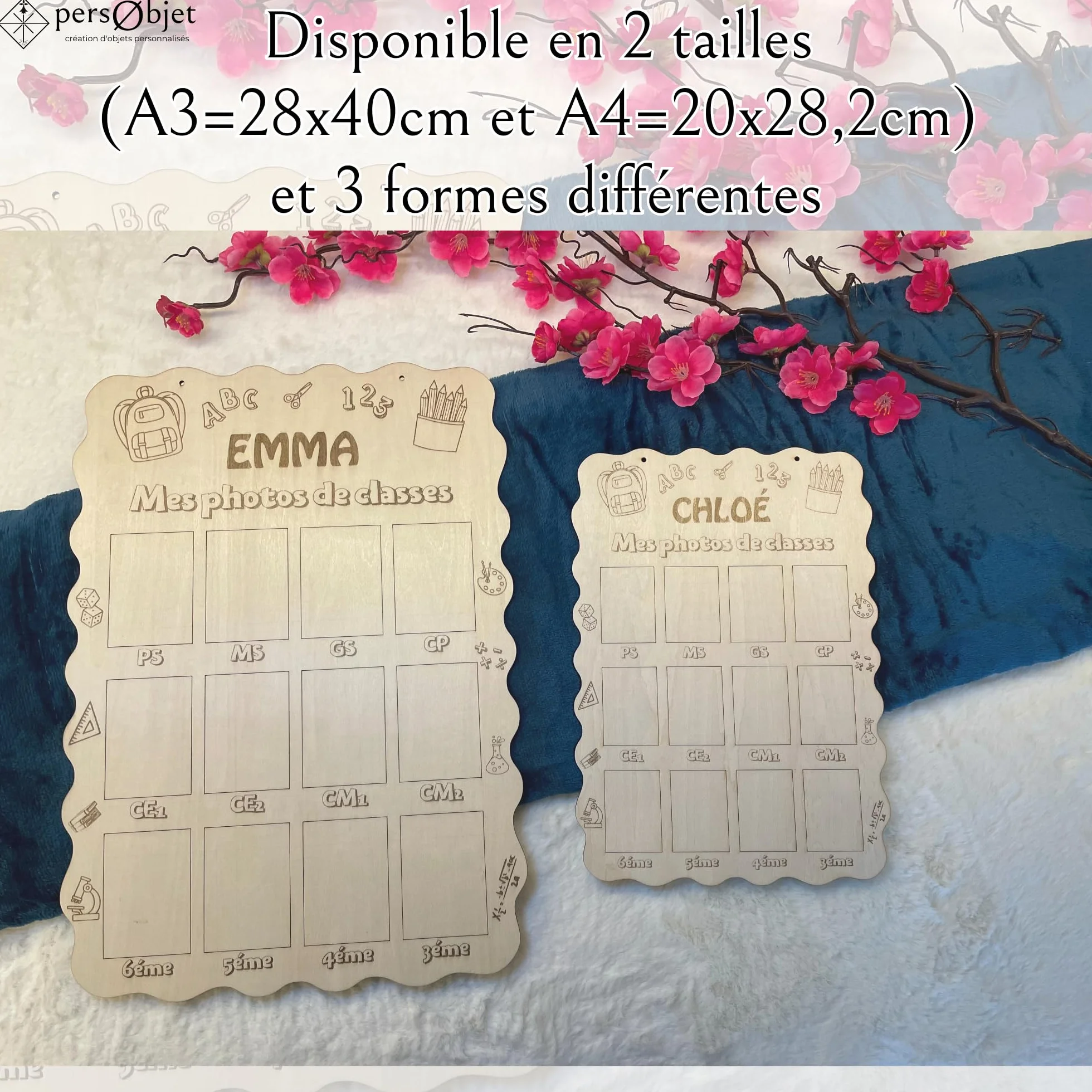 Cadre en bois personnalisé photo classe A3 28x40cm souvenir scolaire
