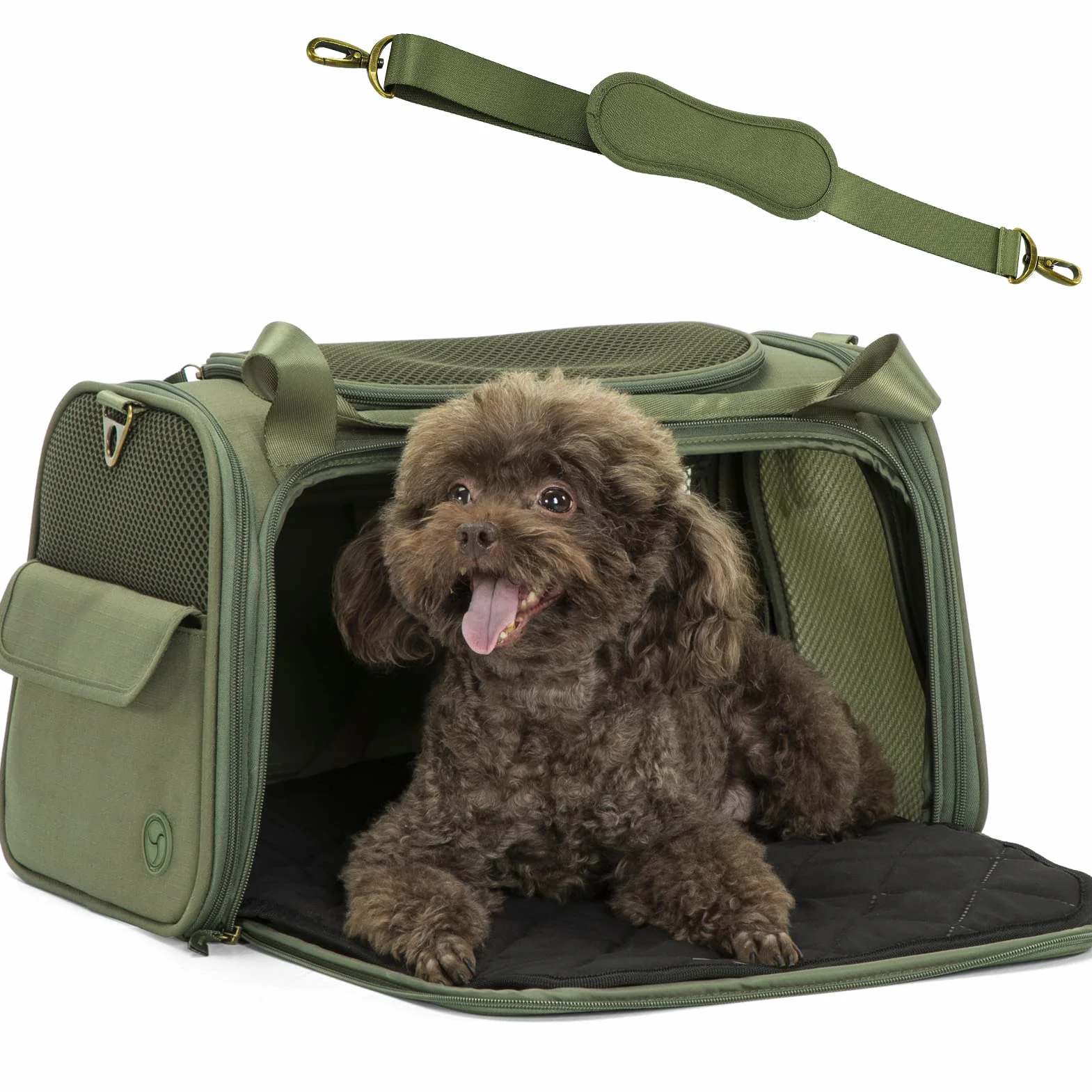 Petsfit Sac Transport Chat et Chien avec Coussin Extensible Taille S Olive Verte