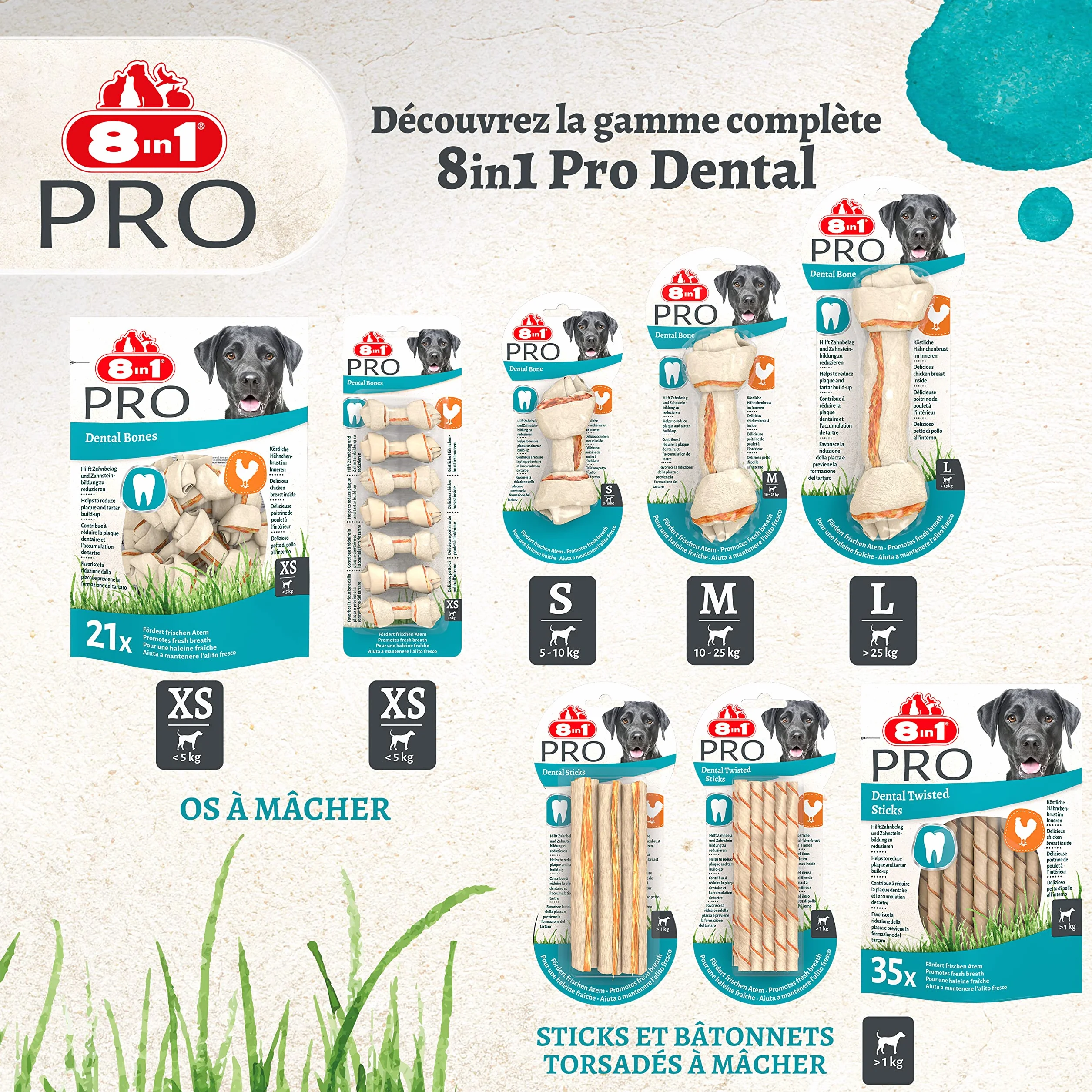 8in1 Delights Bâtonnets dentelés torsadés pour chien 35 pièces