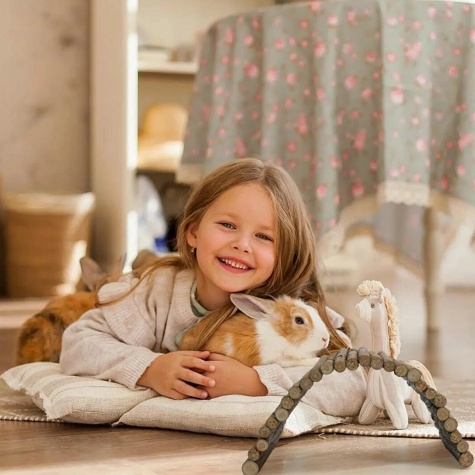 Accessoires Lapin Hamster en Bois Naturel, Pont Tunnel Flexible pour Rongeurs, Jouet pour Cage Lapin