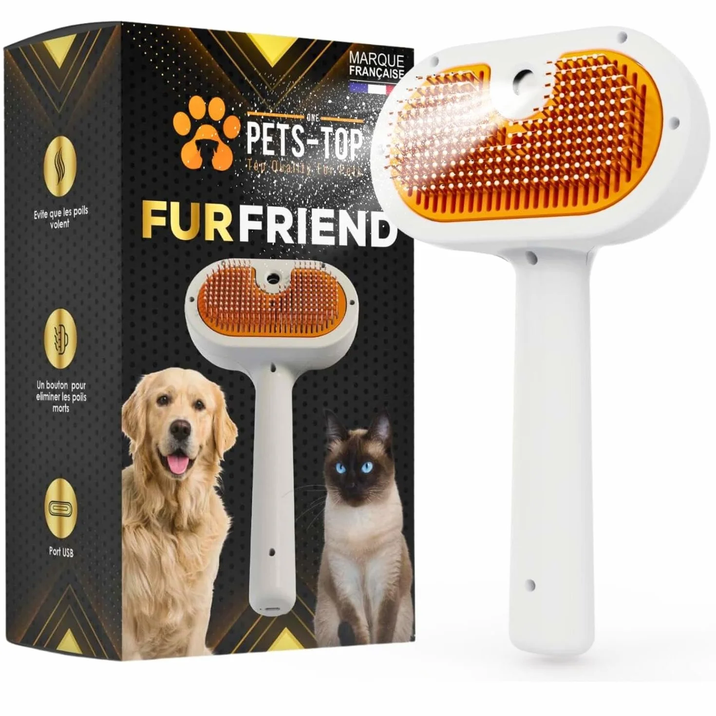 Brosse Chat Vapeur Autonettoyante PETS-TOP - Toilettage Chats et Chiens - Démêlante Poils Longs et Courts