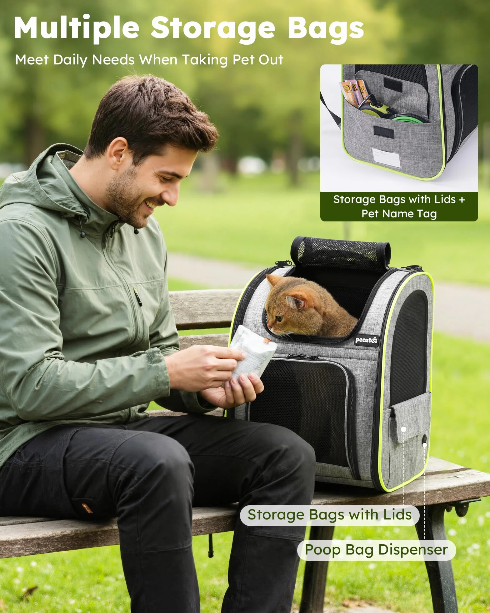 Pecute Sac Transport Chat Petit Chien Extensible, Sac a Dos Chat Respirant, Sac de Transport pour Chat avec Matelas en Peluche, Gris