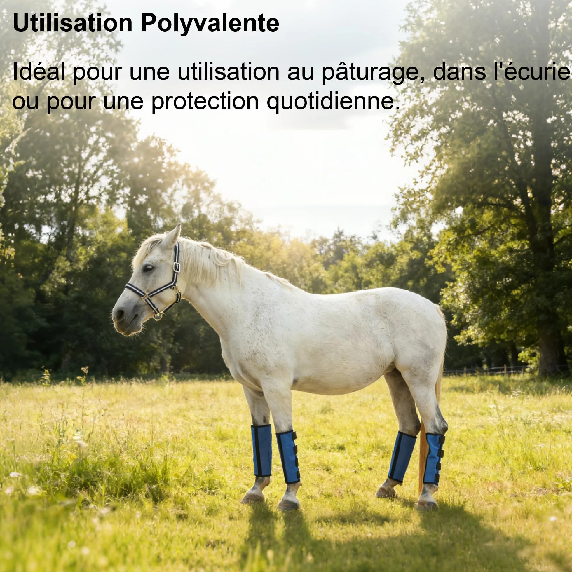 Guêtres Anti-Mouches pour Chevaux Lot de 4, Maille Respirante, Bleu Large