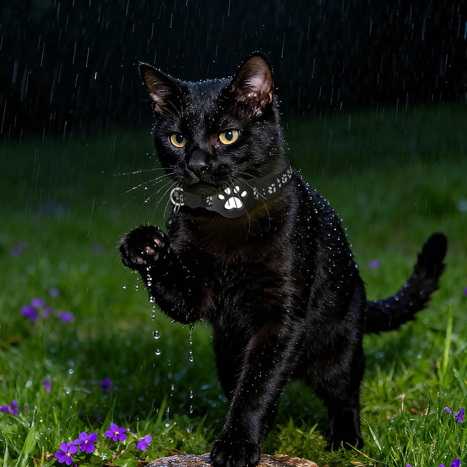 Collier GPS Chat Traceur sans Abonnement Mensuel Localisation Temps Réel Imperméable Anti-Perte pour Chats Extérieur Noir