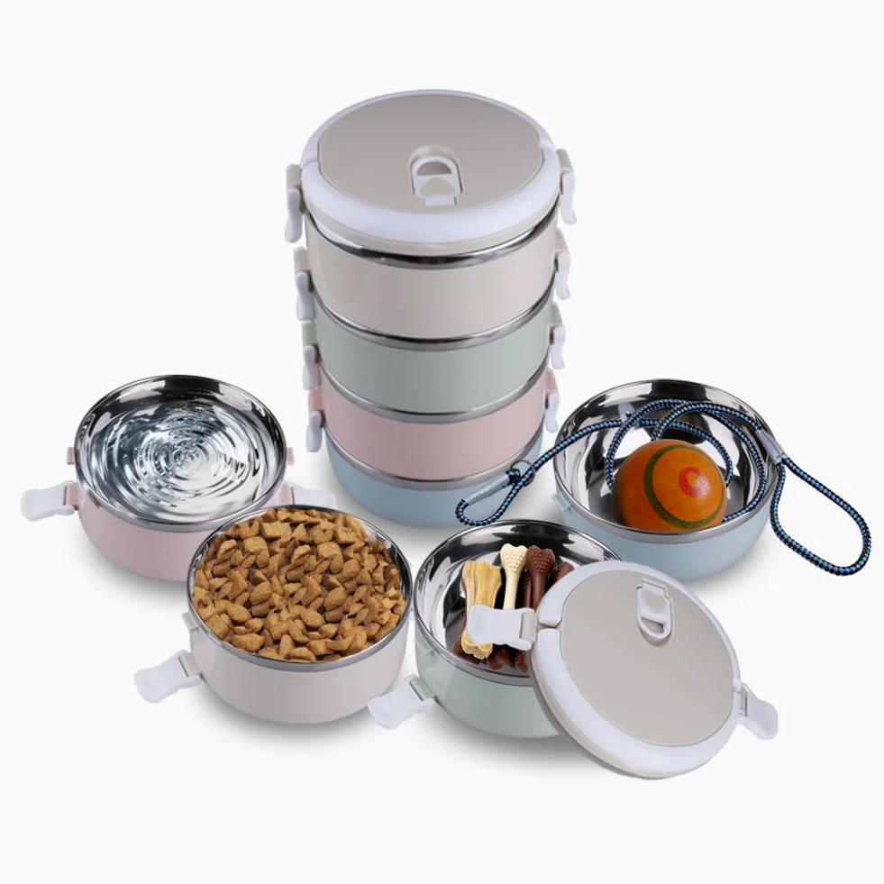 Gamelle de voyage portable en acier inoxydable à 4 niveaux pour animaux de compagnie