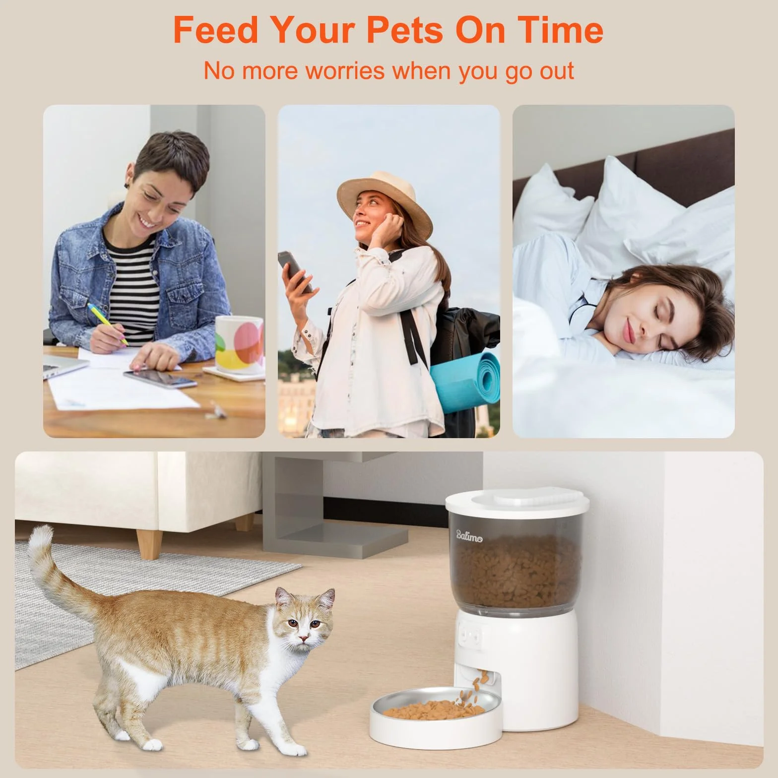Balimo Distributeur Croquettes Chat Automatique 3L WiFi 2.4G 1-10 Repas Blanc