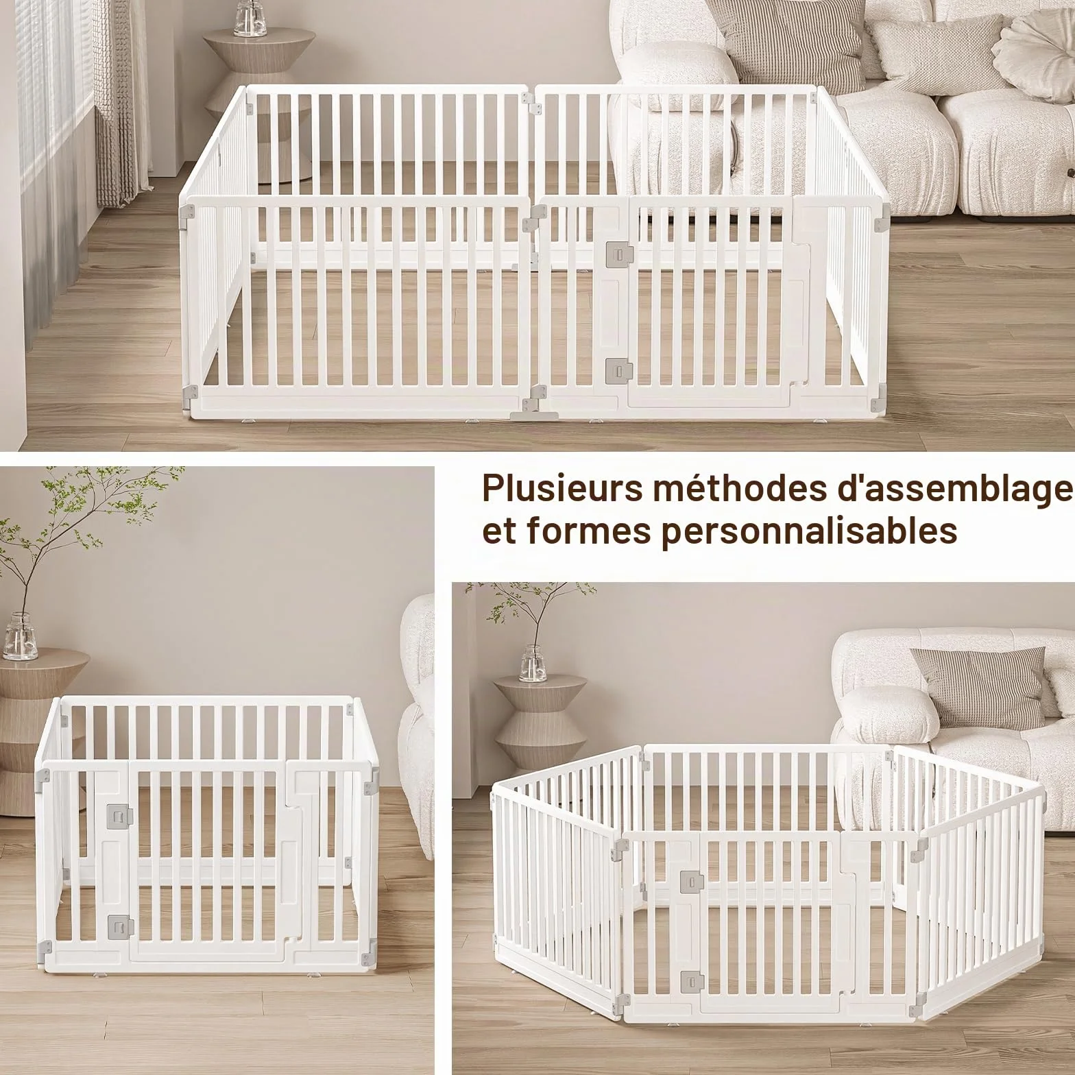 Parc pour Chien Gupamiga, Enclos pour Chiot Intérieur et Extérieur 89x89 cm, Cage Animaux avec Porte, Blanc