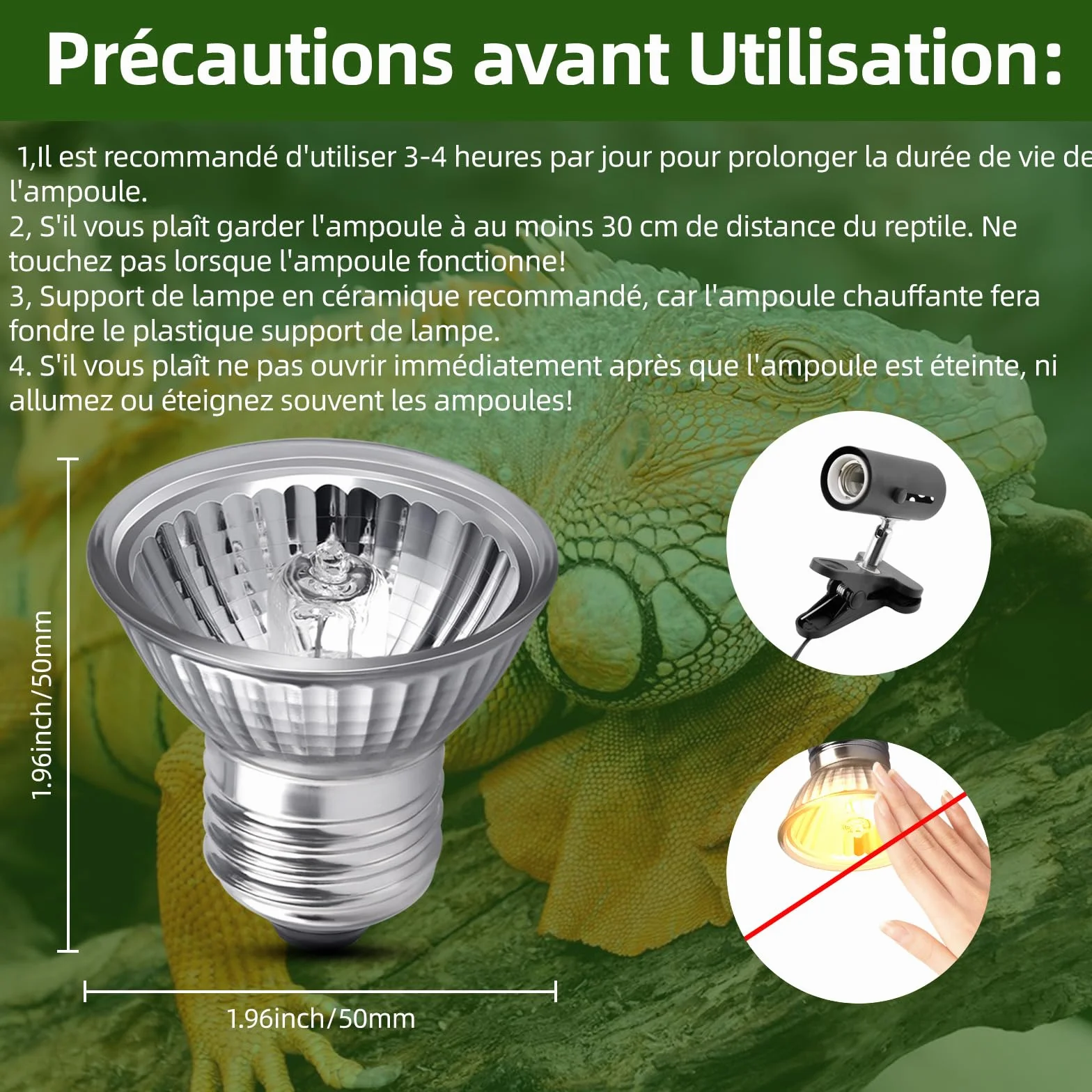 Lampe Chauffante UVA UVB pour Tortue E27 75W Dimmable AC 220V 2700K Lot de 4