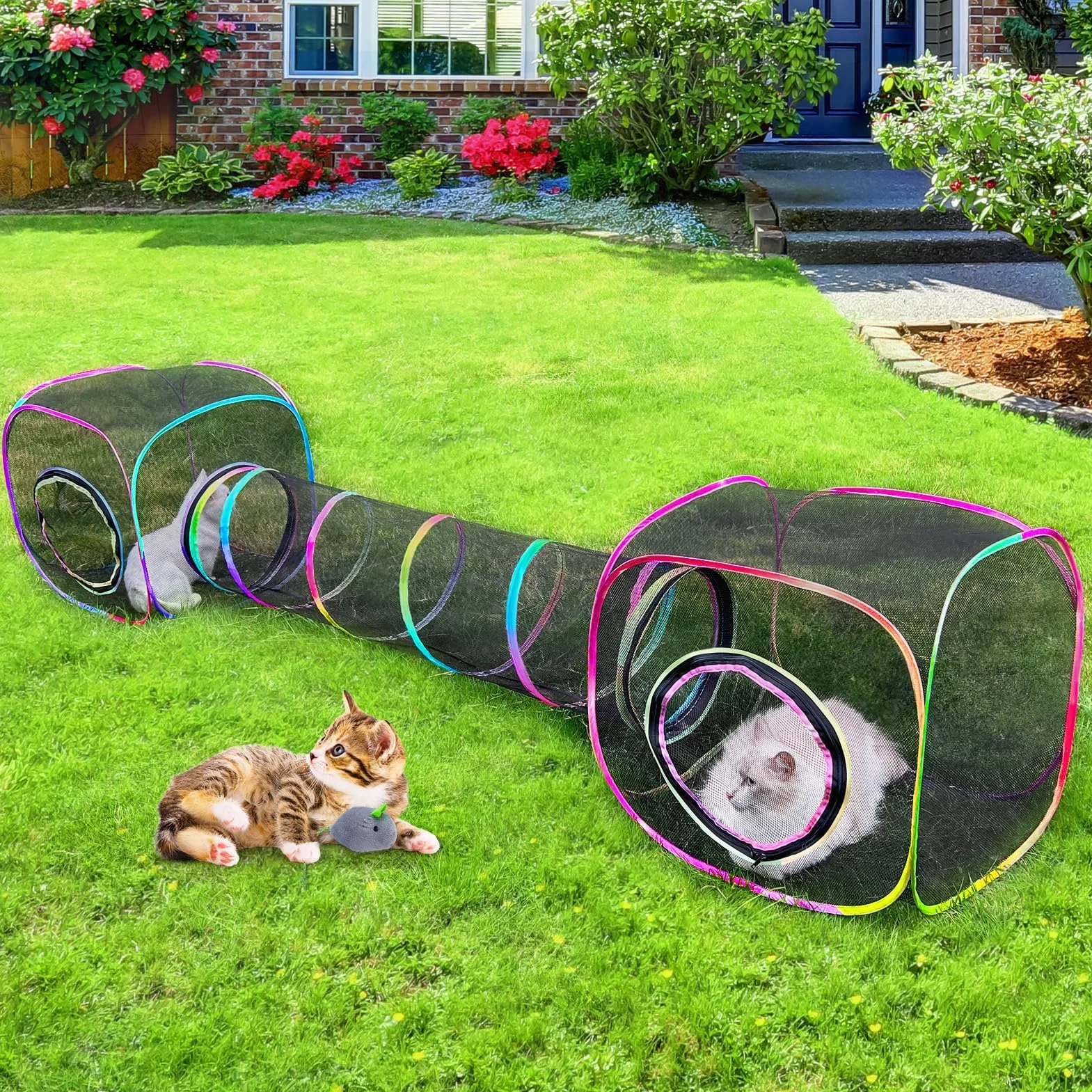 Parc Pliable pour Chats, Lapins et Petits Animaux d’Intérieur et d’Extérieur 2 Cubes 1 Tunnel