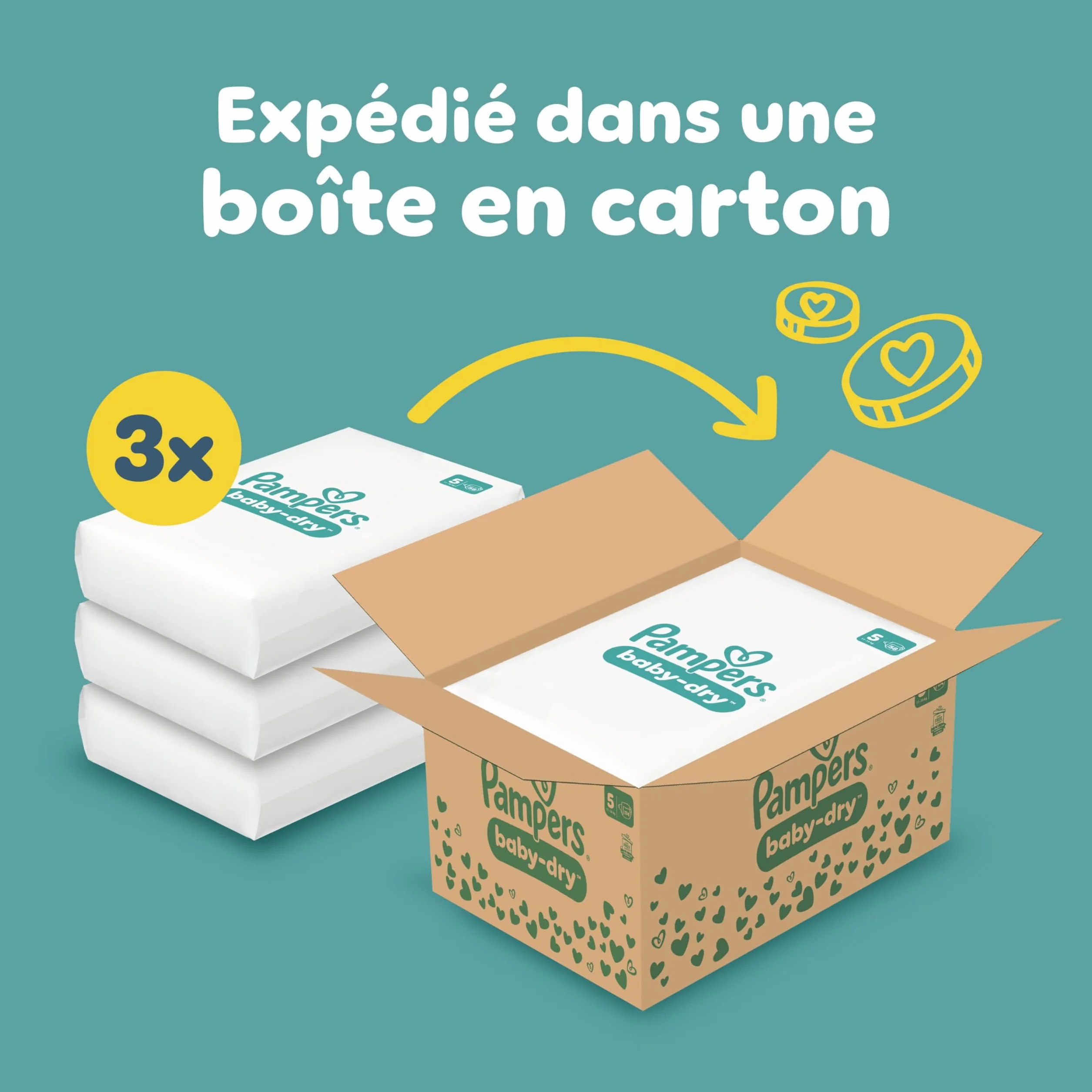Pampers Baby-Dry Taille 5 174 Couches 11-16kg Nuit Sans Fuites Poche Stop & Protect Pack 1 Mois