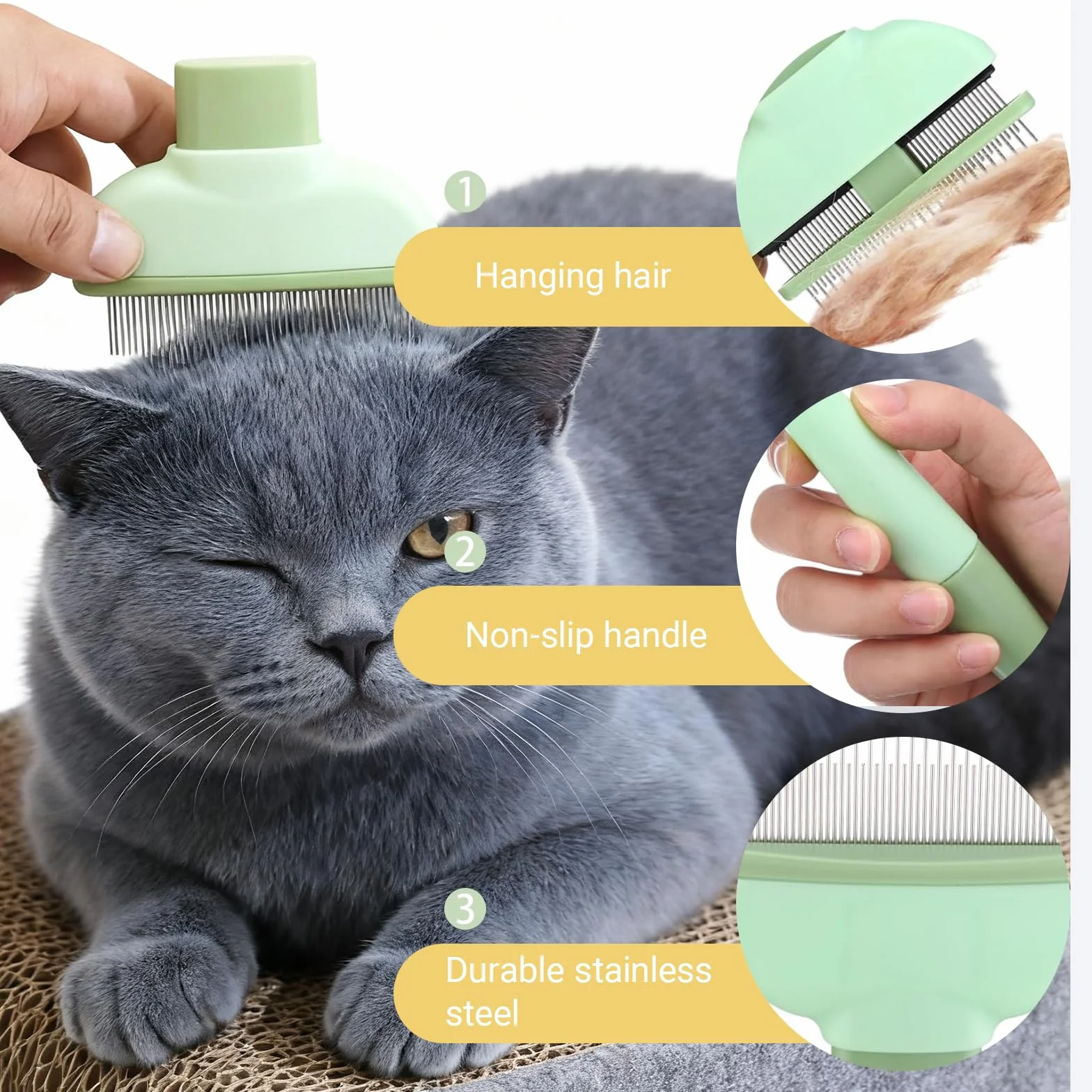 Peigne pour Chats Anti Puces avec Coupe Griffes, Brosse Anti Poils Animaux Poil Court et Long