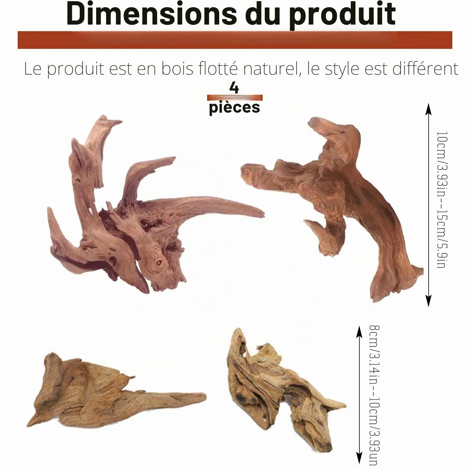 Aquarium Décoration Bois Flotté Branche Décorative Racine Flottant 4 Pièces
