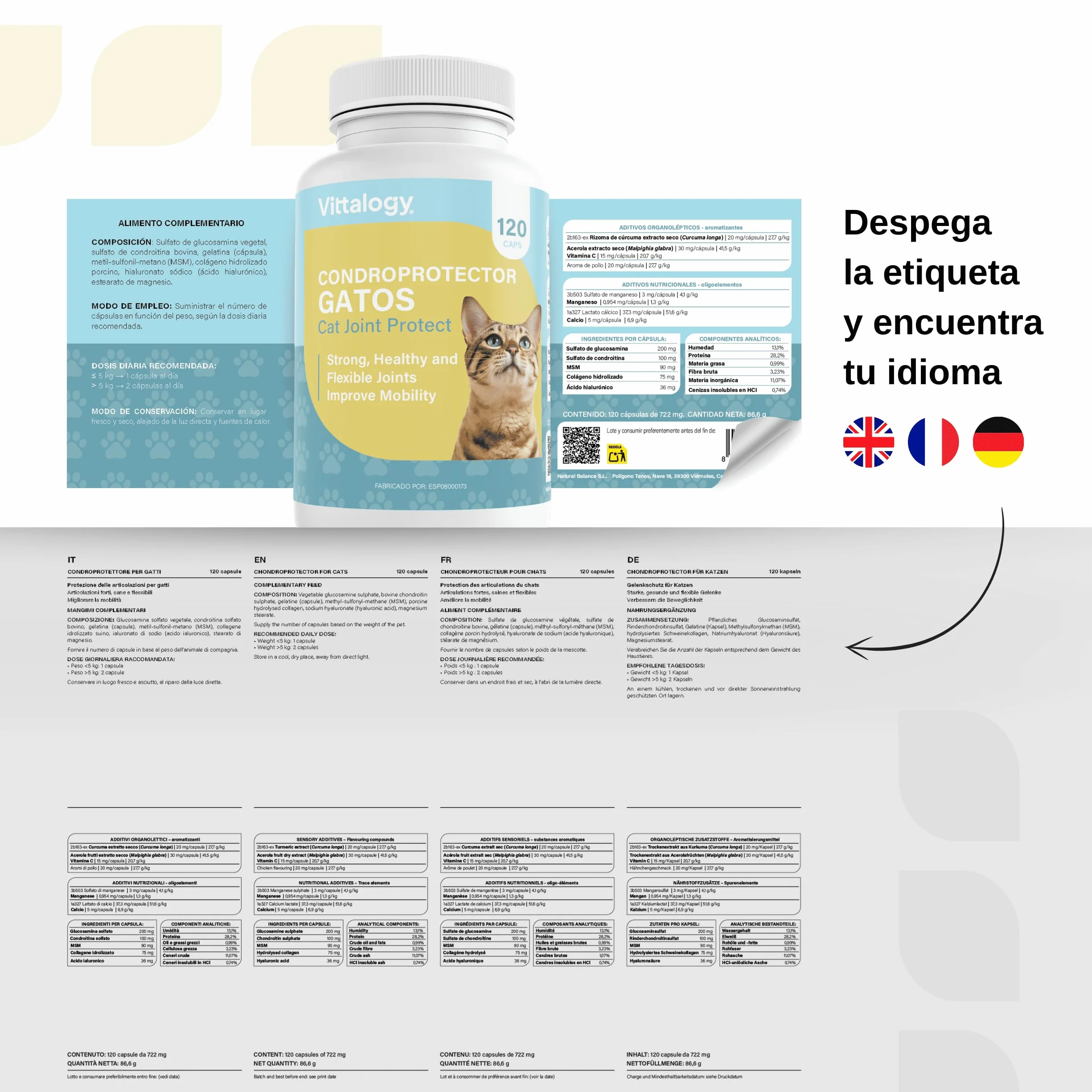 Chondroprotecteur chats anti-inflammatoire naturel collagène chondroïtine hyaluronique curcuma complément alimentaire articulations 120