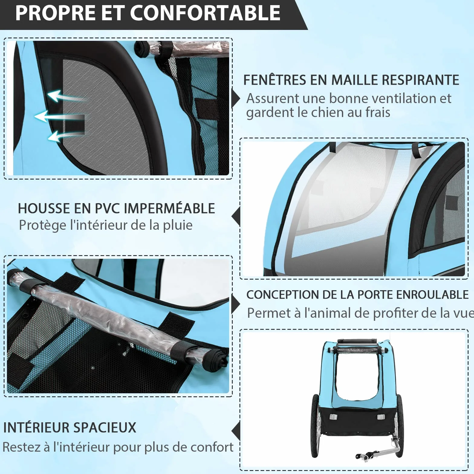 COSTWAY Poussette de Transport pour Chien Pliable Oxford Canvas avec Toit Ouvrant 40 kg