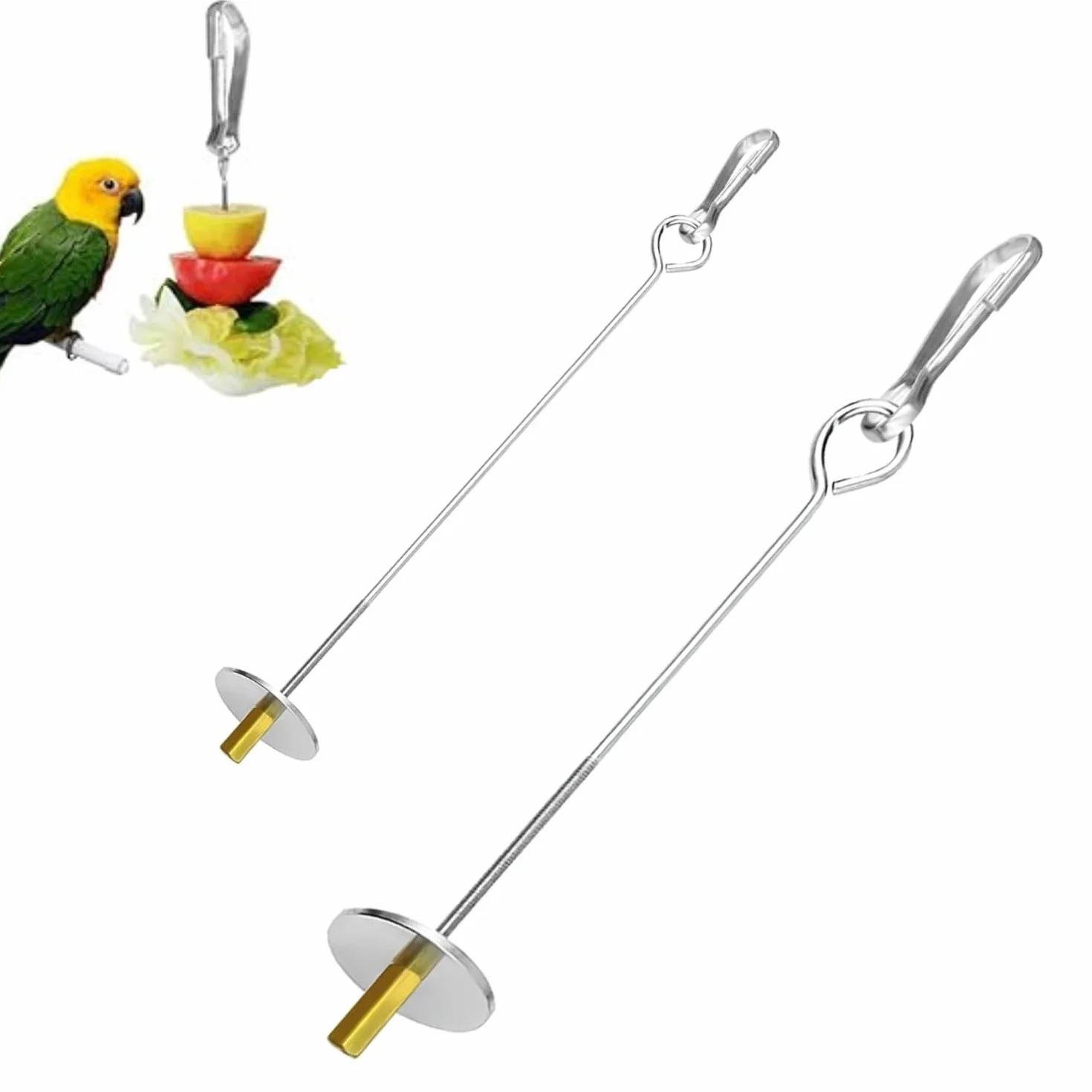 Mangeoire pour Perroquets en Acier Inoxydable 17cm 22cm Porte-Fruits et Légumes Suspendu pour Cage Oiseaux Jouet Perruche