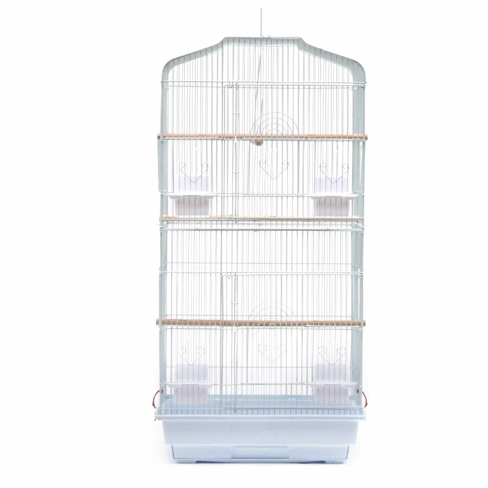 Cage à Oiseaux Décorative avec Toit Ouvrable, Cage à Perruches en Métal avec Balançoire, Plateau Coulissant, Multiples Portes, Perchoirs, Cage pour Les Petits Oiseaux-46 * 36 * 92cm (Blanc)