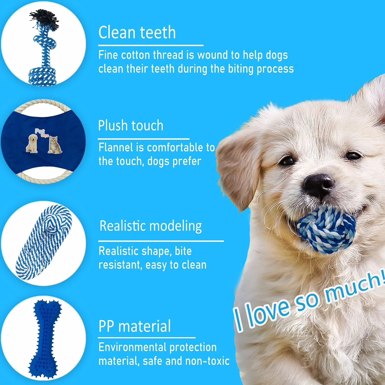Ensemble de Jouets durables pour Chiens - Corde Jouet Solitude Petits et Moyens Chiens Cadeau Coton Naturel Non Toxique (Bleu)