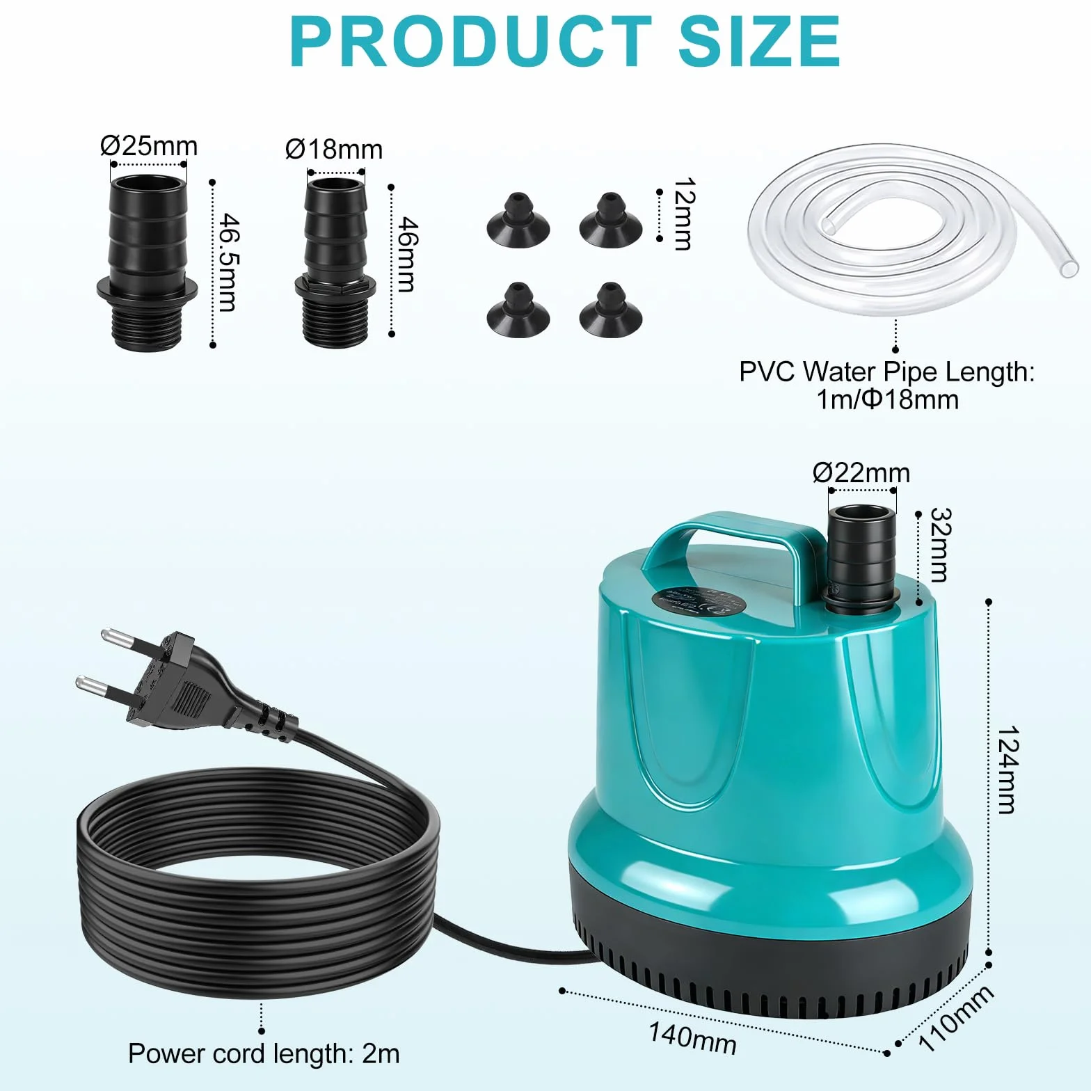 EXLECO Pompe Aquarium Immergée 45W 2500L/H, Eaux Chargées, Bassin Exterieur, Piscine
