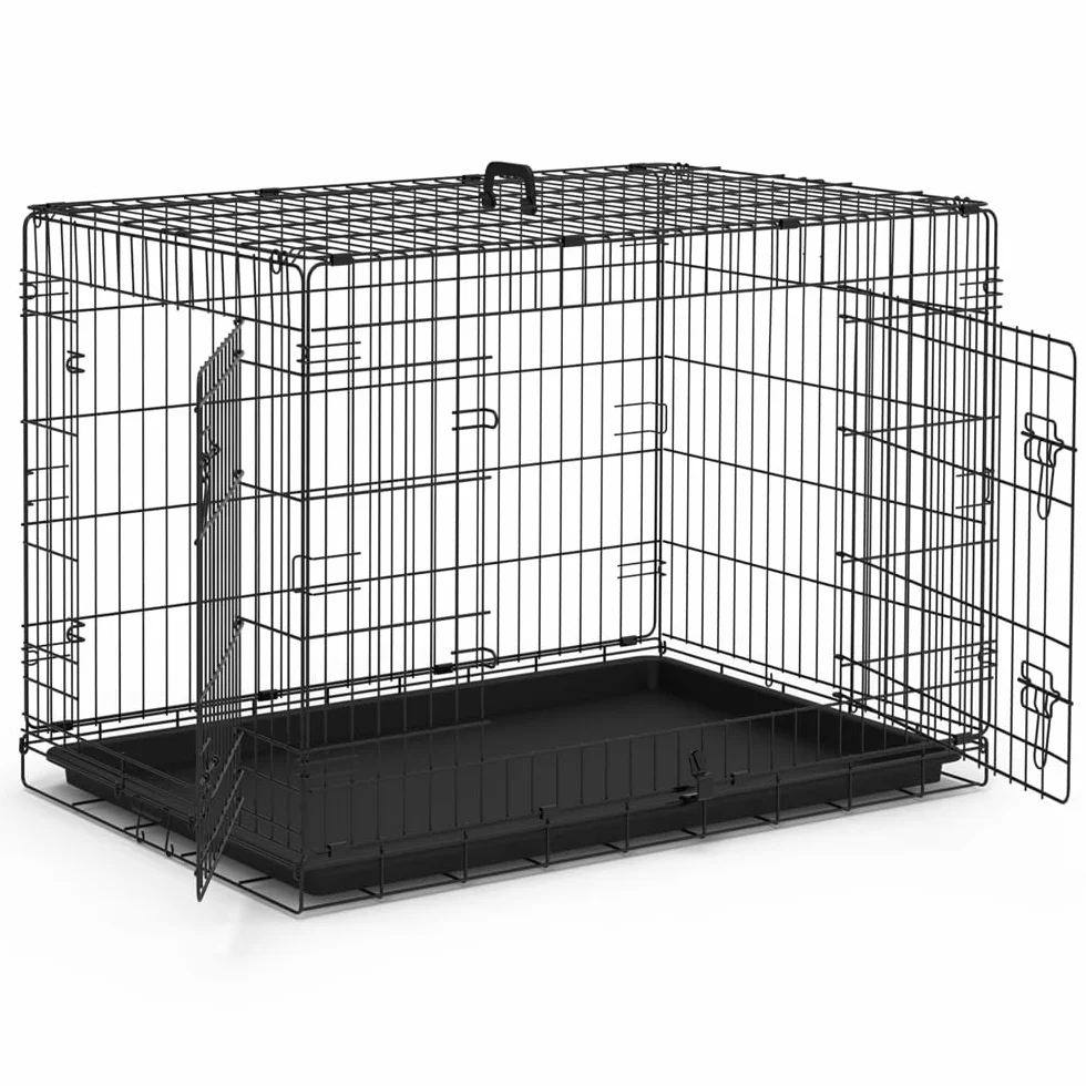 VOUNOT Cage pour Chien Pliable 92x58x64cm Noir avec 2 Portes Verrouillables et Plateau Amovible