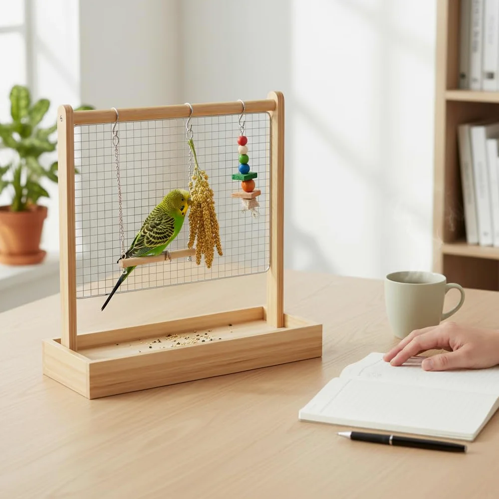 Aire Jeux Oiseaux, Stand Bois Bureau, Plastique Non Toxique, Parc d'attractions Oiseau, Temps Divertissement, pour Perroquets et, Style to 1
