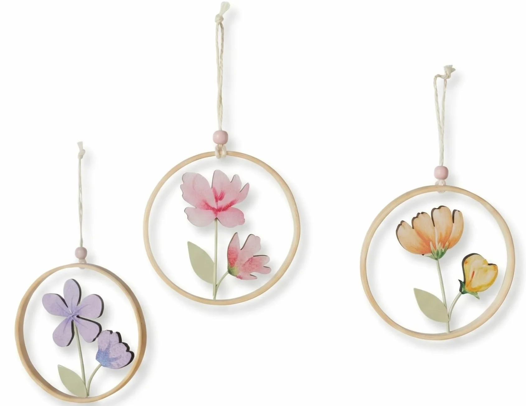 Lot de 3 décorations de printemps en bois à suspendre - Décoration de fenêtre et de Pâques avec motifs floraux