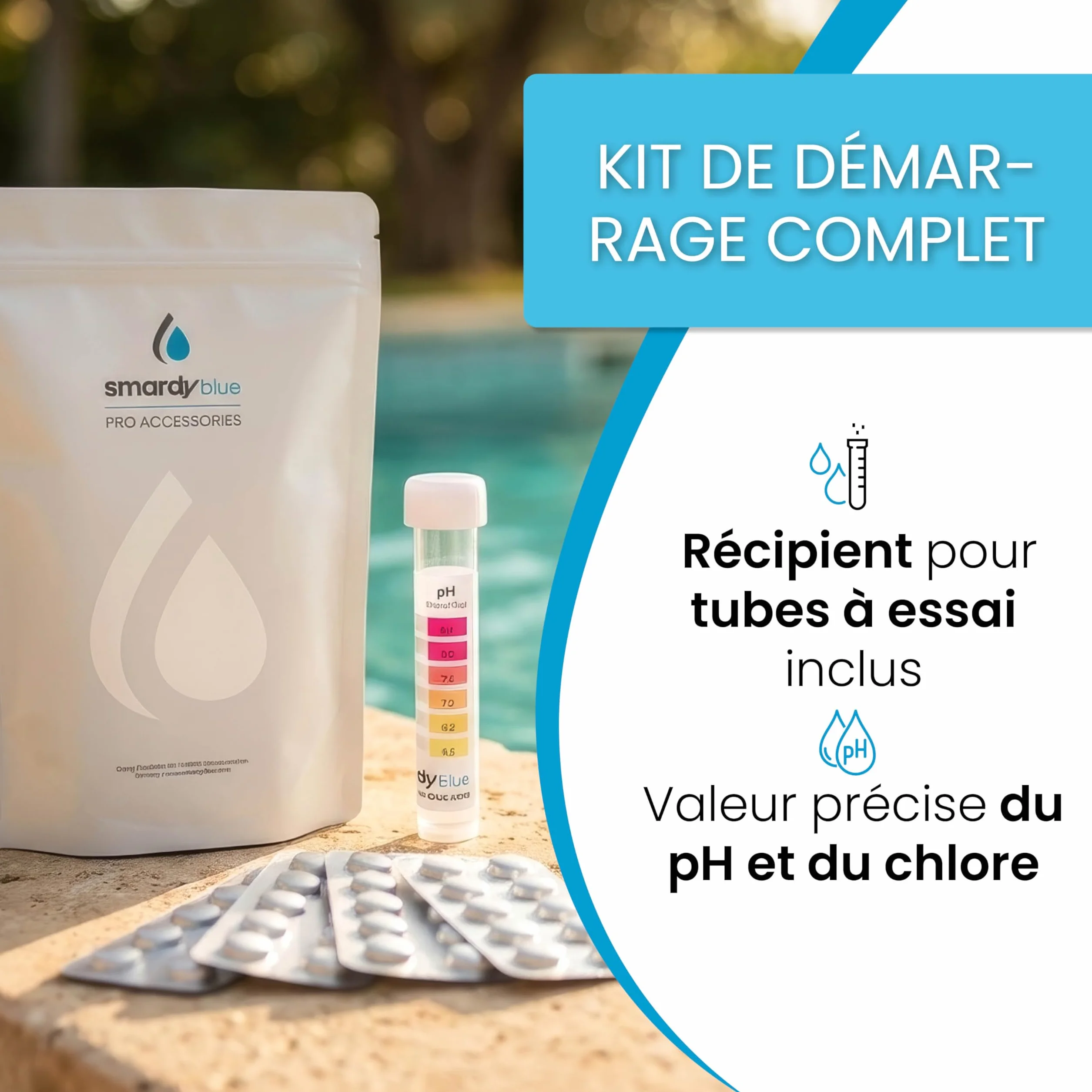 Pastilles Test Rapide pour Piscine & Spa - Test pH et Chlore avec Phenol Red & DPD1, Analyse Eau Piscine, Jacuzzi & Eau Potable, Tube à Essai, Made in Germany