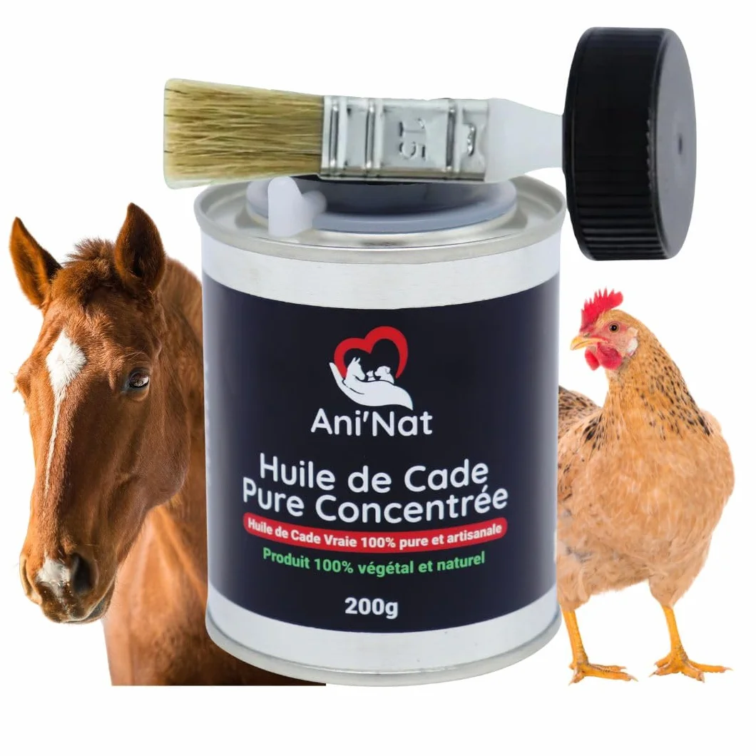 AniNat Huile de Cade Pure Concentrée 100% Naturelle - Soin Pattes Poules, Sabots Chevaux, Dermite - Pot 200g