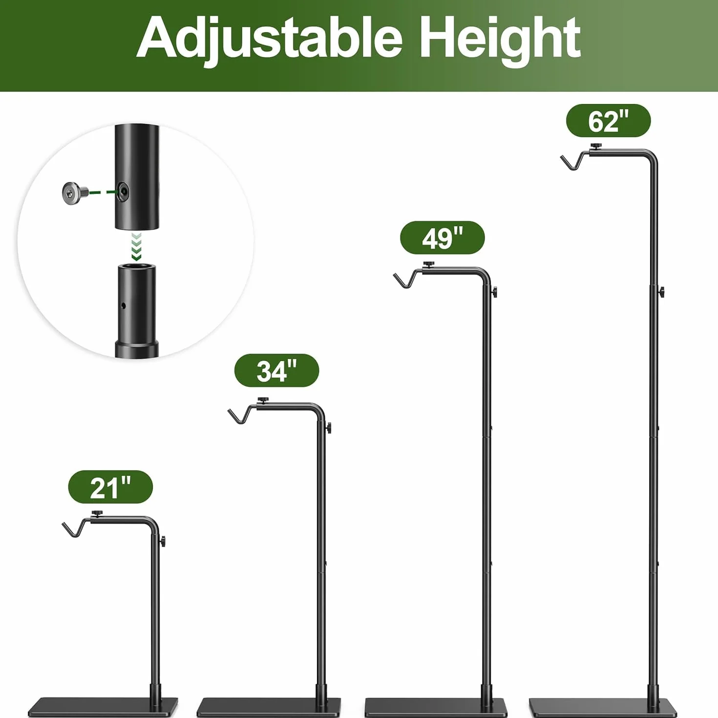 Josmimic Support réglable pour lampe chauffante reptiles 53–157 cm métallique socle lourd