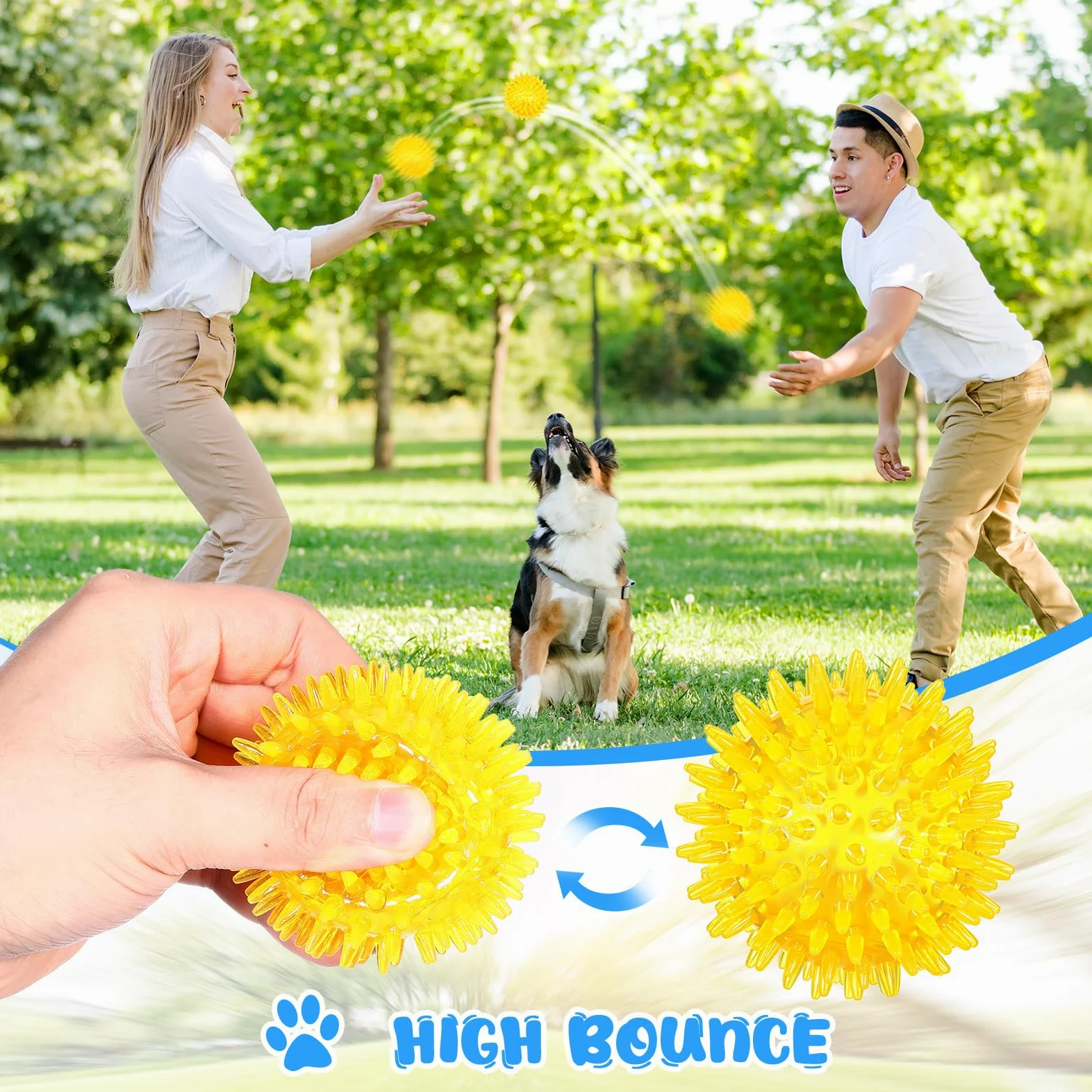 Yunsailing Lot de 24 jouets couineurs pour chien de 6,5 cm - Balles à picots à mâcher pour chiens de petite et moyenne taille - Pour nettoyer les dents et l'entraînement (bleu, vert, orange, violet