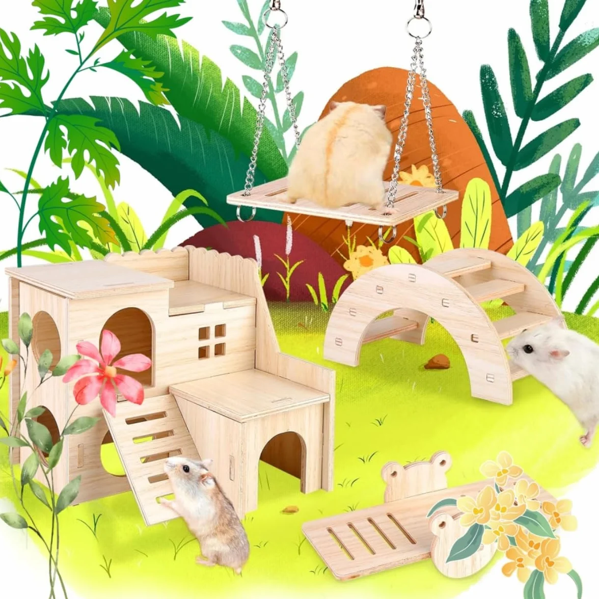 Pont en Bois pour Hamster, Accessoires pour rongeurs, Jouet d'escalade