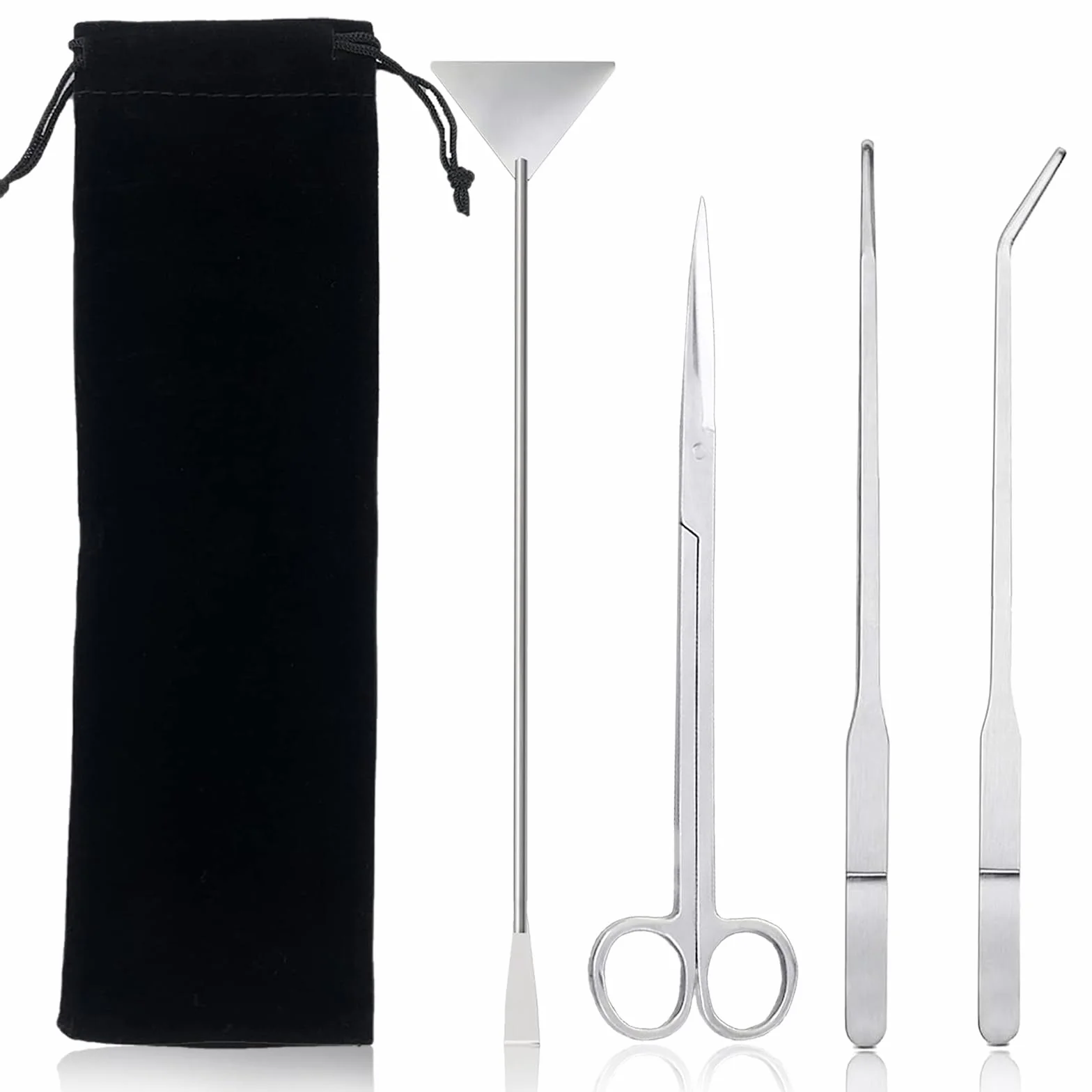 Kit d'outils d'aquarium en acier inoxydable 4 en 1, pince à aquascaping avec ciseaux, spatule et sac de rangement