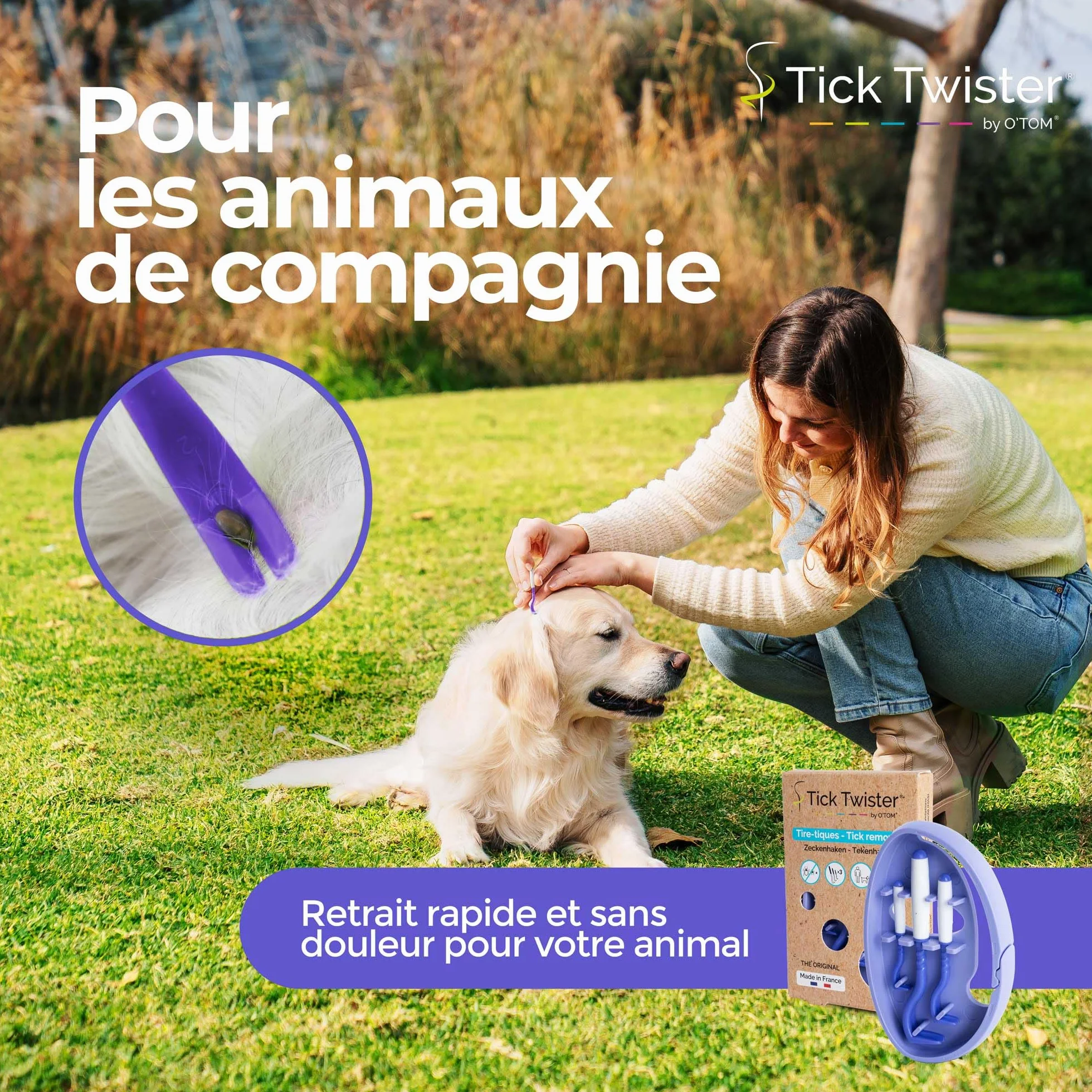 Pince à Tique Tick Twister pour Chien, Chat et Humain - Set de 3, Retrait Facile et Rapide, Violet