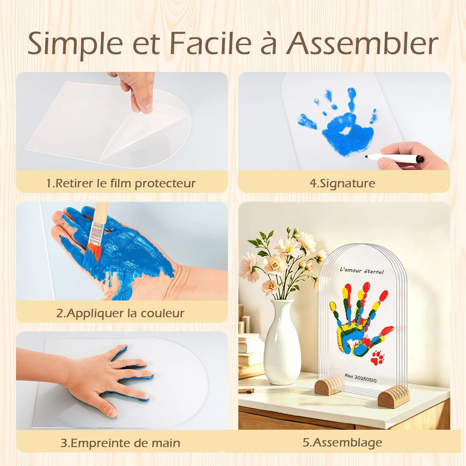 Kit Empreinte Famille Pour 5 Empreintes, Souvenir Personnalisé Décoration Maison Cadeau Baptême