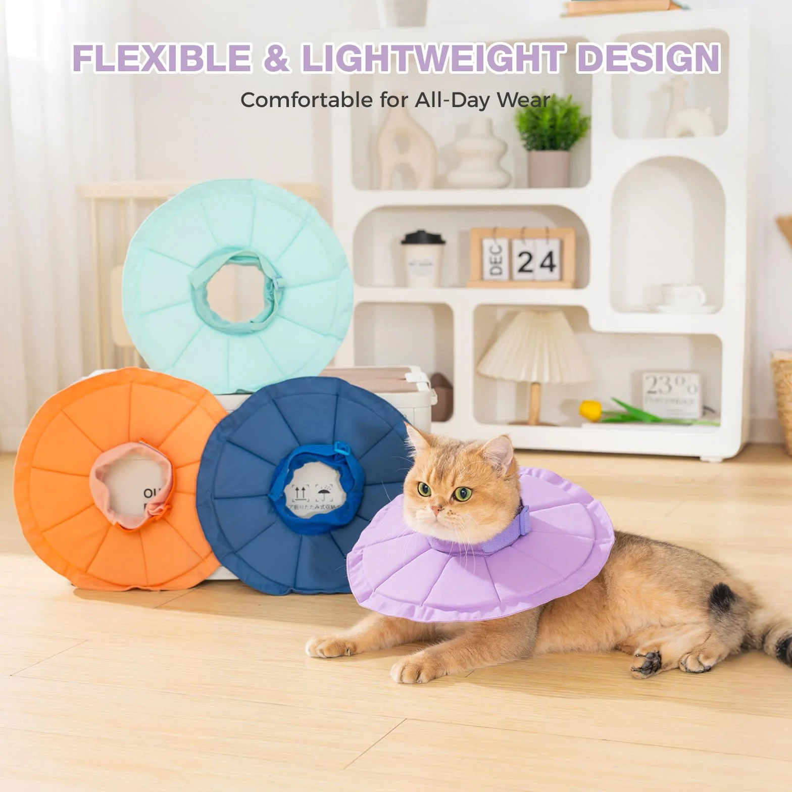 Avont Collerette pour Chat Anti-Léchage, Collier Lune Anti-Grattage, Collier Boudin de Récupération Ajustable Violet S