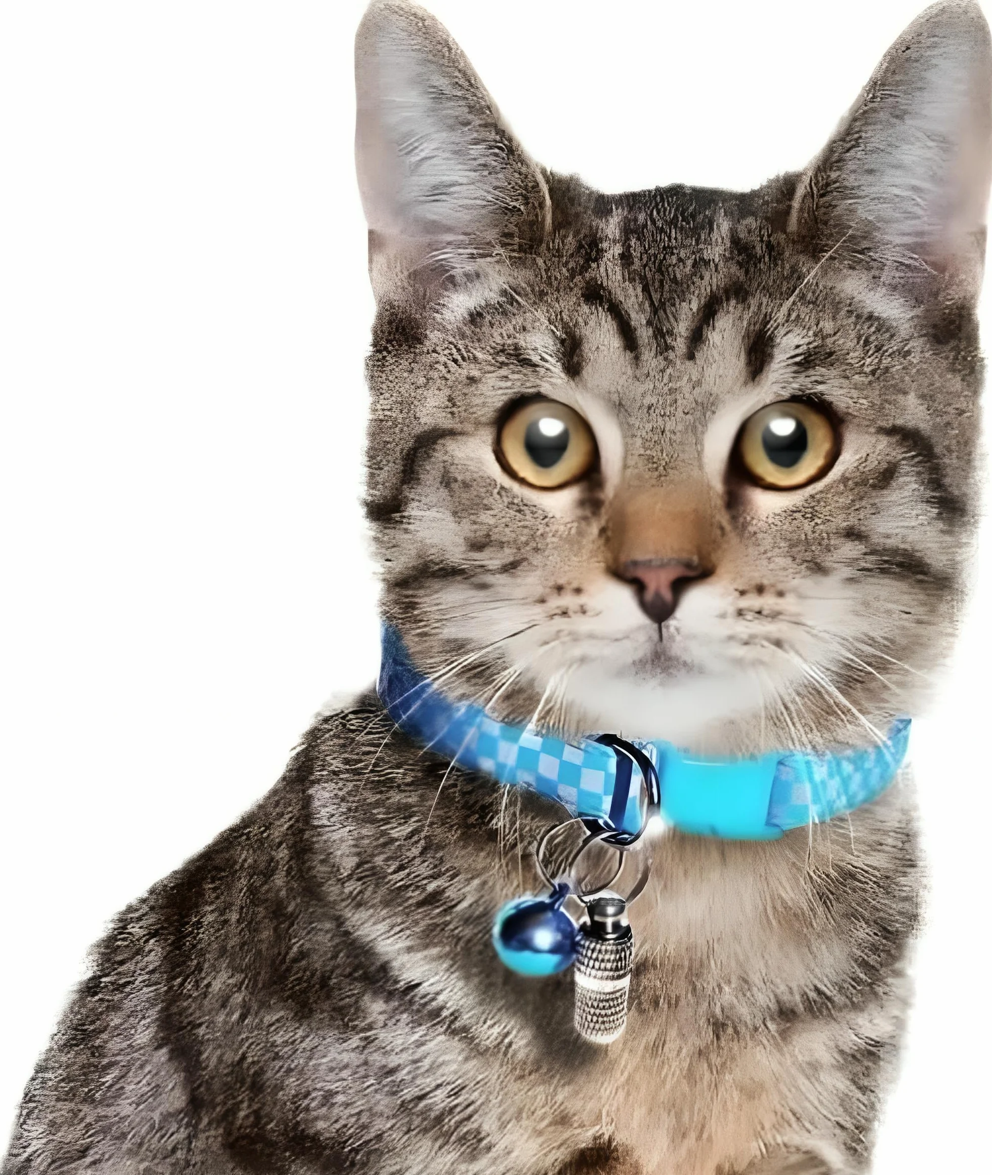 Collier Chat Anti-Étranglement Réfléchissant Bleu à Carreaux Waldoly Sérénité avec Étui Détachable pour Étiquette Personnalisée et Clochette Amovible