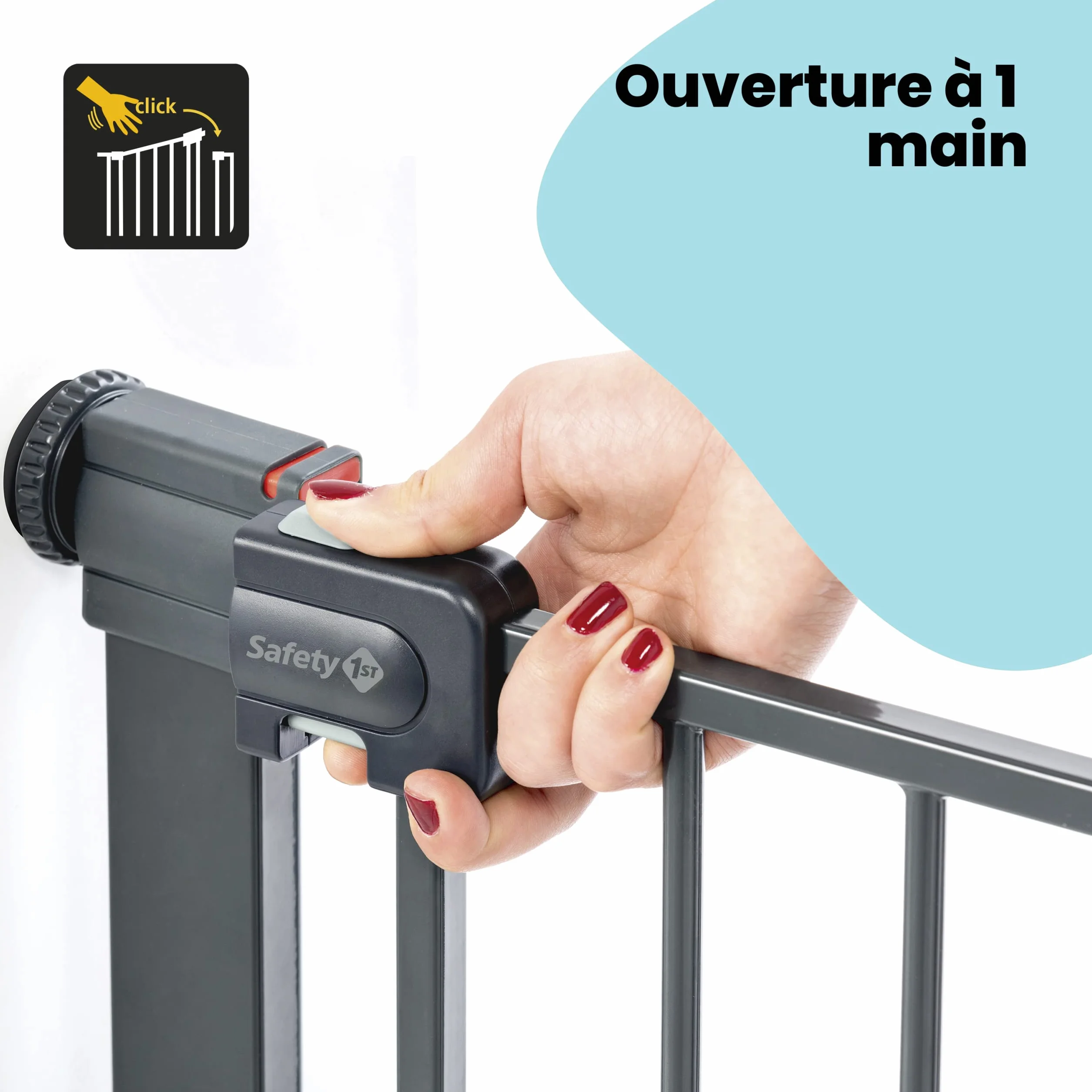 Safety 1st Easy Close Metal Gate, Barrière escalier enfant à pression 73-80 cm (max 108 cm), Double verrouillage, Noir
