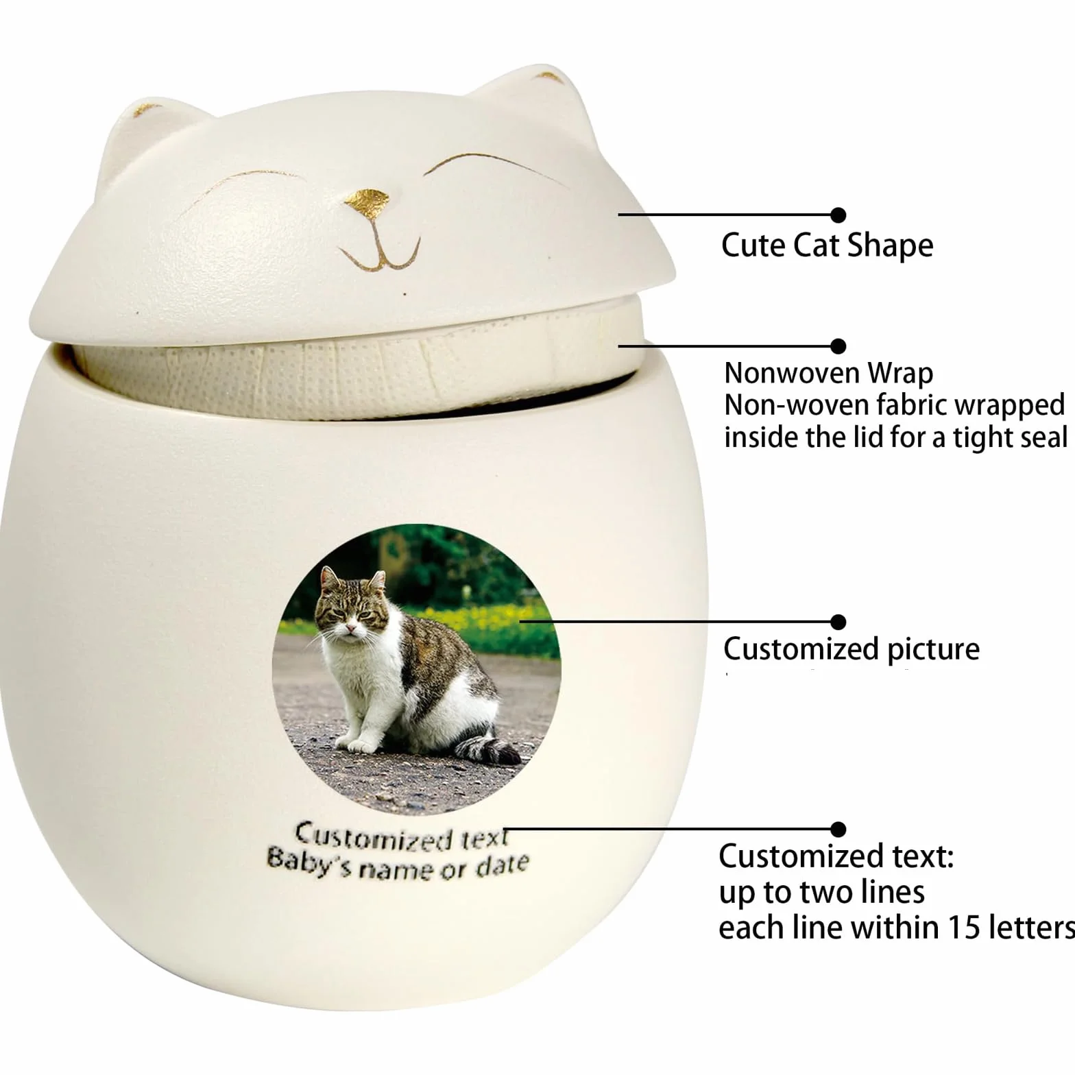 Urne personnalisée pour cendres de chat - Urne de crémation pour animaux de compagnie, Blanc, Grande