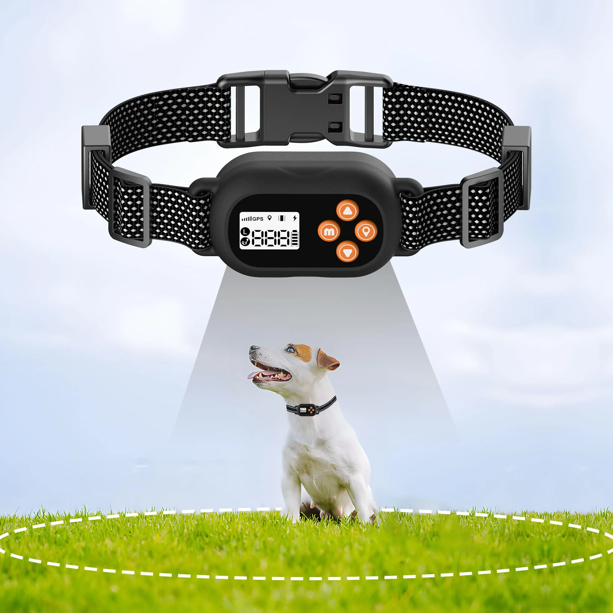 Collier Anti Fugue Chien sans Fil GPS IPX7 Étanche 3 Modes Clôture Anti-Fugue Rayon 22-999M