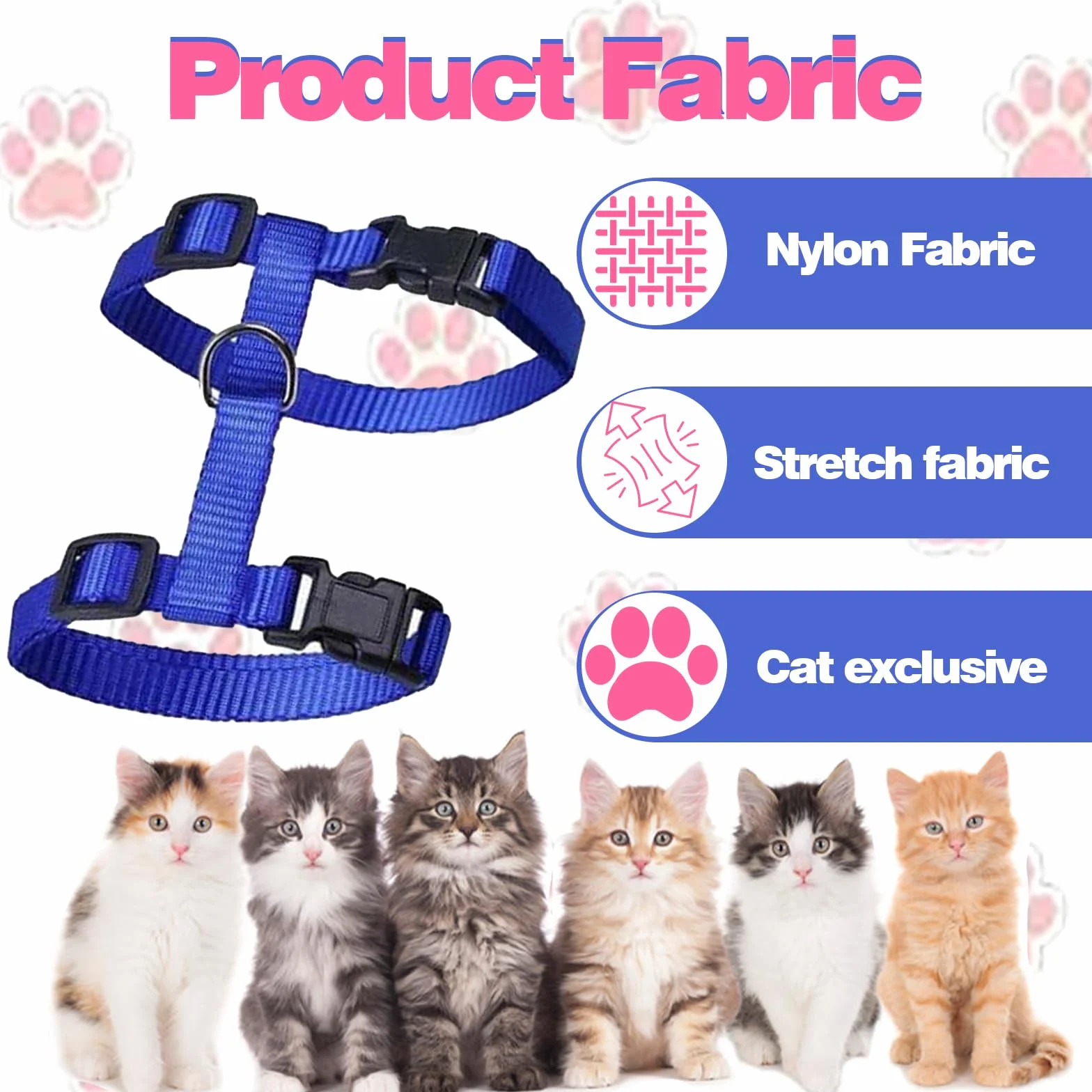 Harnais Doux pour Chat Réglable avec Boucle de Sécurité Anti-Fuite