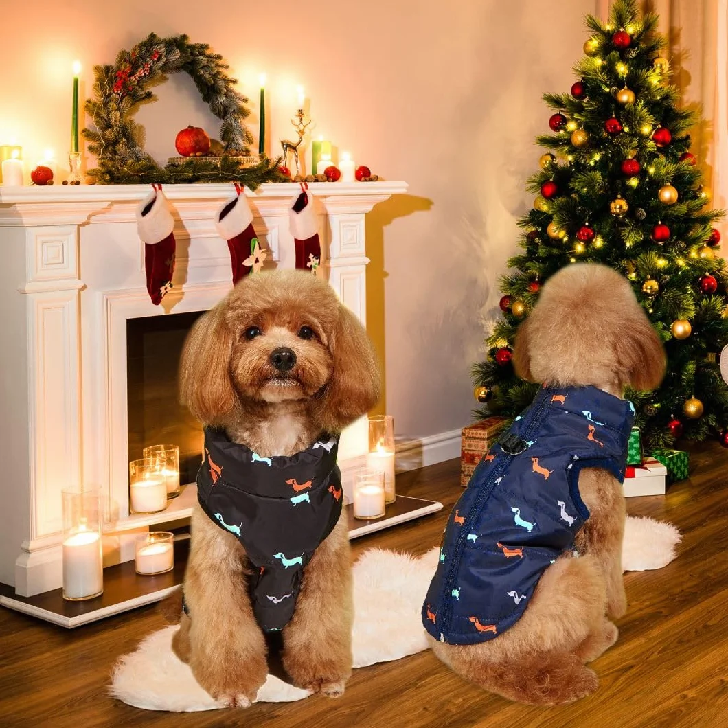 Manteau Chien Petite Moyenne Taille Imperméable Veste avec Trous Harnais Noel Teckel Chihuahua Noir XS