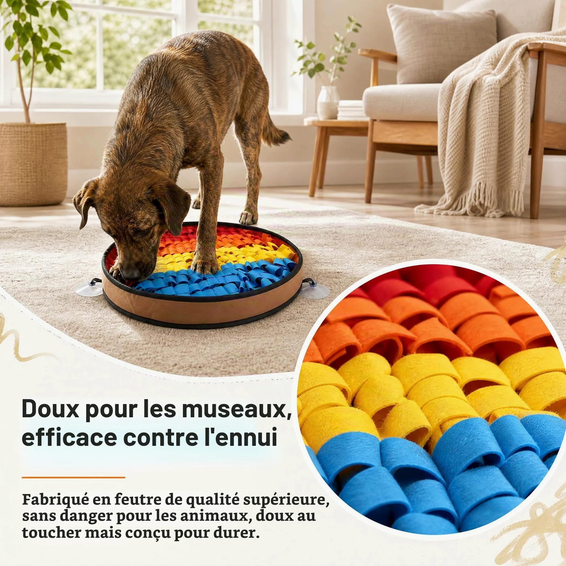 Tapis de Fouille Chien, 48cm Tapis de Léchage Chien avec Ventouses et Base Antidérapante, Tapis d'alimentation Lente en Feutre, Jeu d'Éveil pour Stimulation Mentale et Réduction du Stress