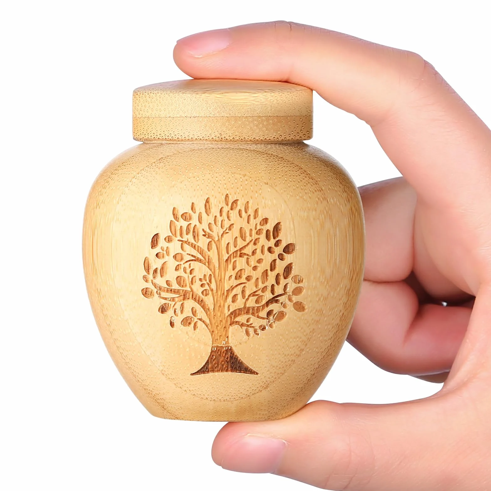 Urne funéraire en Bambou pour Cendres humaines et animaux, Mini Urne de crémation avec Motif Arbre de Vie