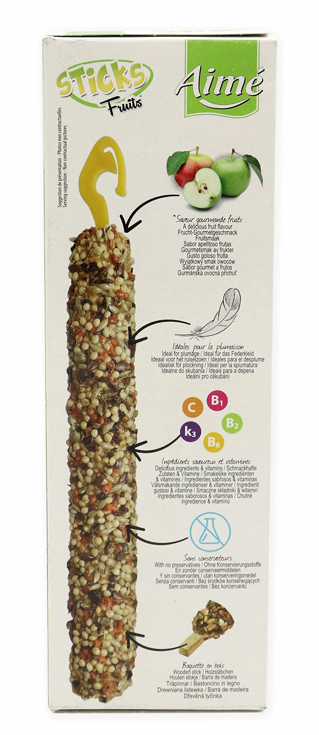 Aime Baguettes aux Fruits pour Oiseaux Exotiques 2 Baguettes Croustillantes