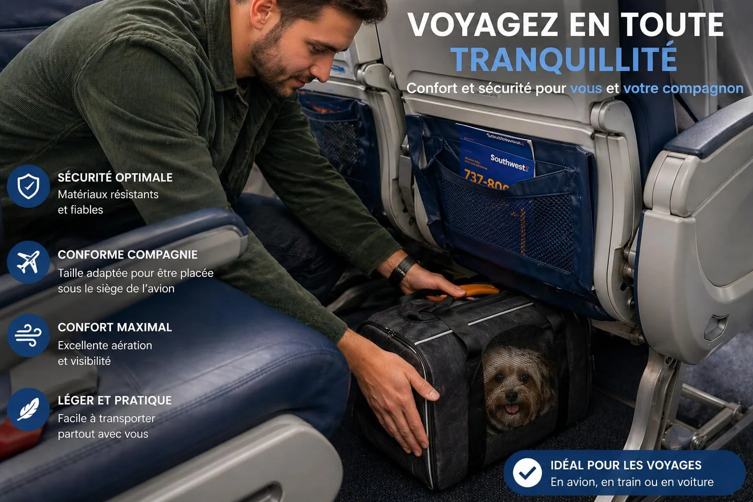 Cage Transport Animal Pliable Respirant 7kg avec Matelas Moelleux et Bol