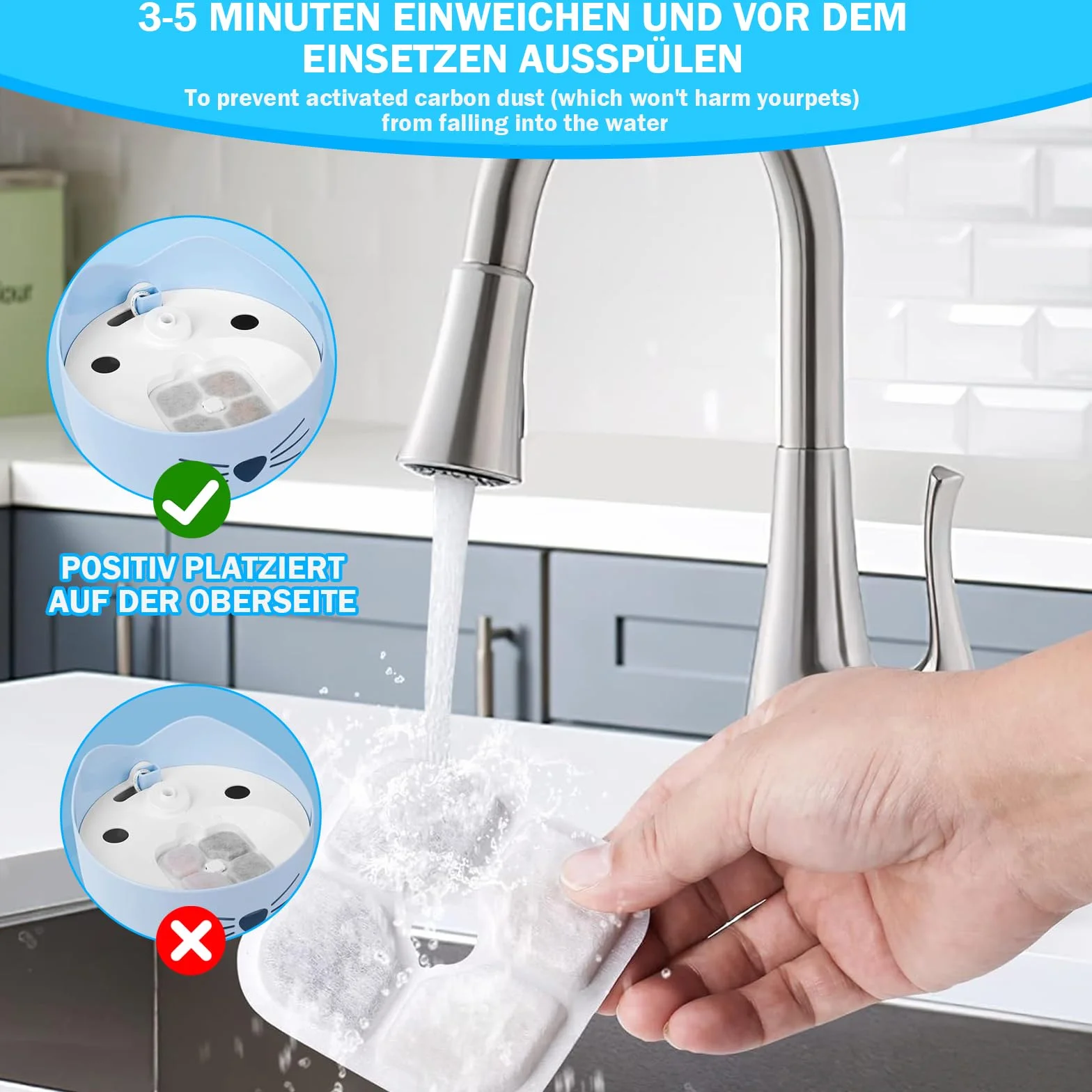 Filtre Fontaine Eau Chat Compatible Catit, Système de Triple Filtration Résine Charbon Actif 2,5-3L